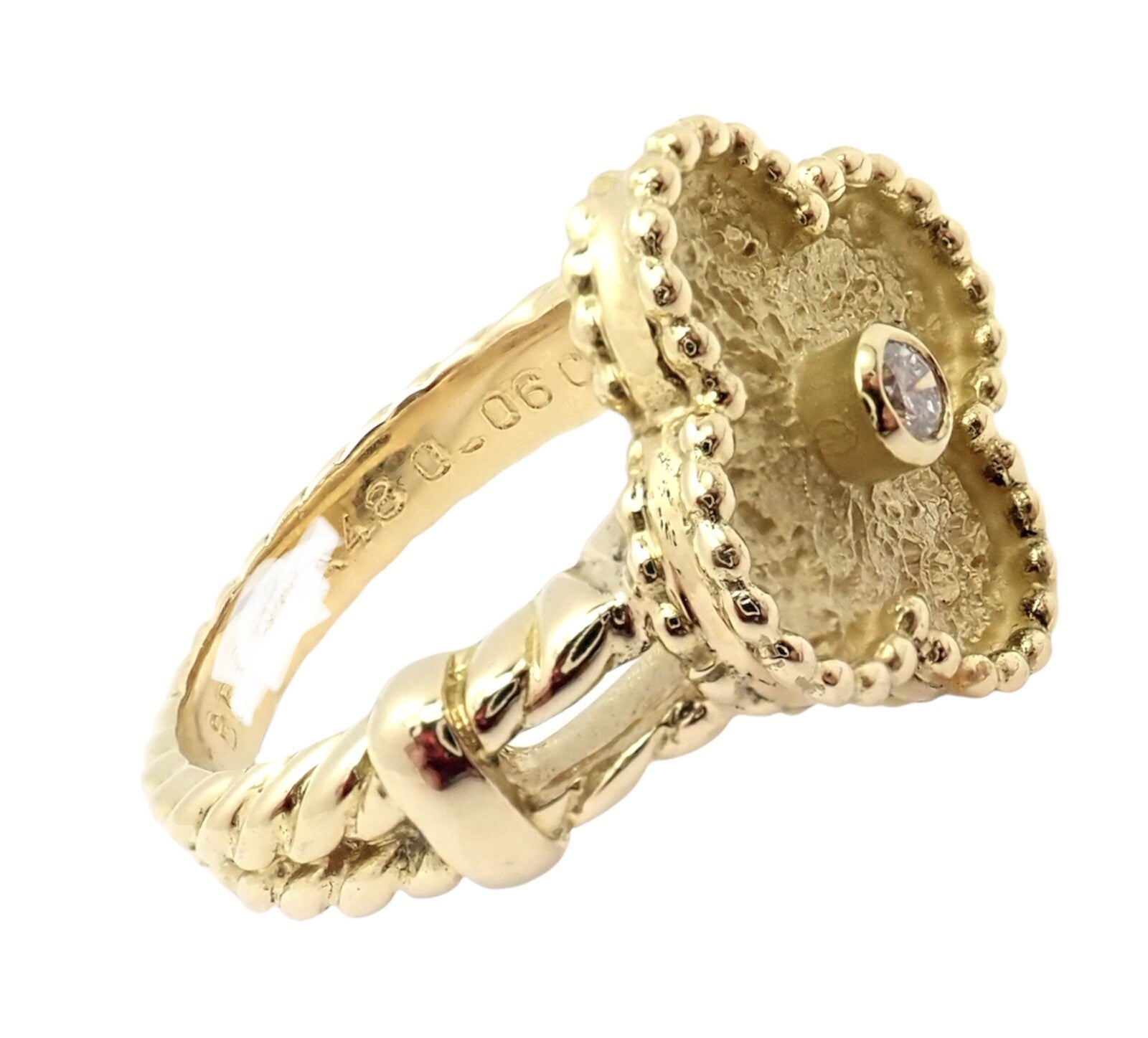 Authentic! Van Cleef & Arpels Vintage Alhambra 18k Yellow Gold Diamond Ring 4.75 | Fortrove