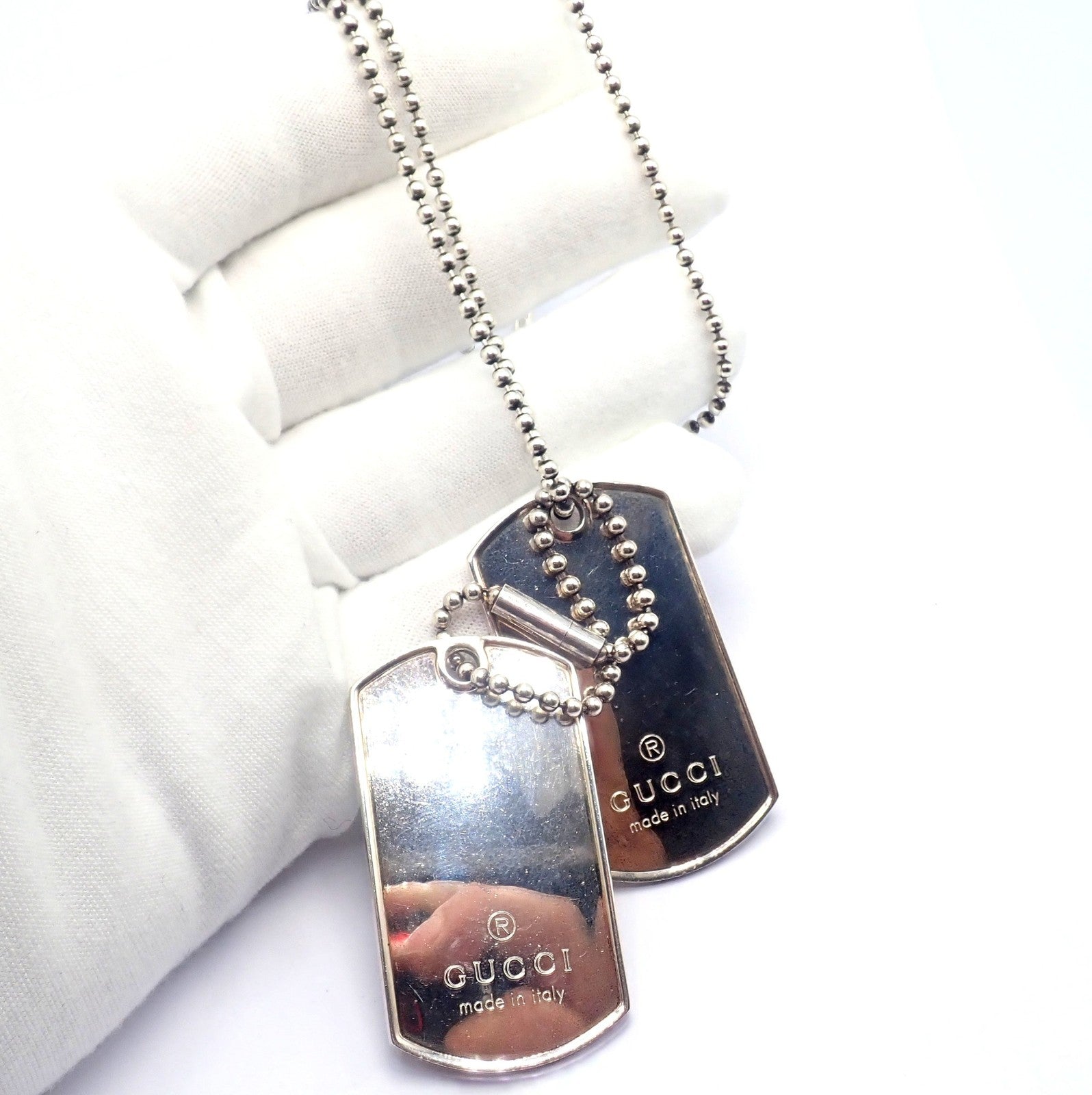 Authentic! Gucci Sterling Silver Double Dog Tag Necklace | Fortrove