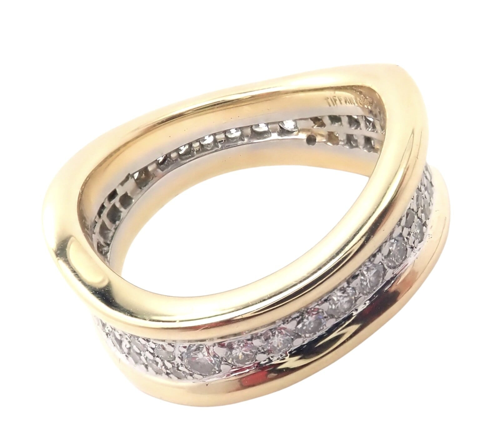 Authentic! Tiffany & Co 18k Yellow Gold Platinum Diamond Wave Band Ring | Fortrove