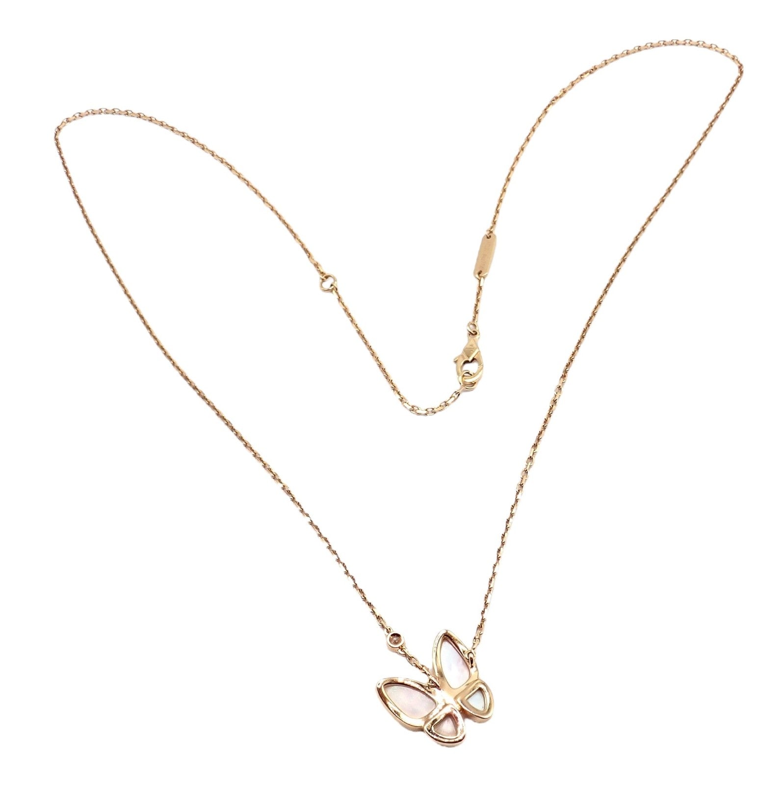 Van Cleef & Arpels 18k Rose Gold Diamond MoP Two Butterfly Pendant Necklace Cert | Fortrove