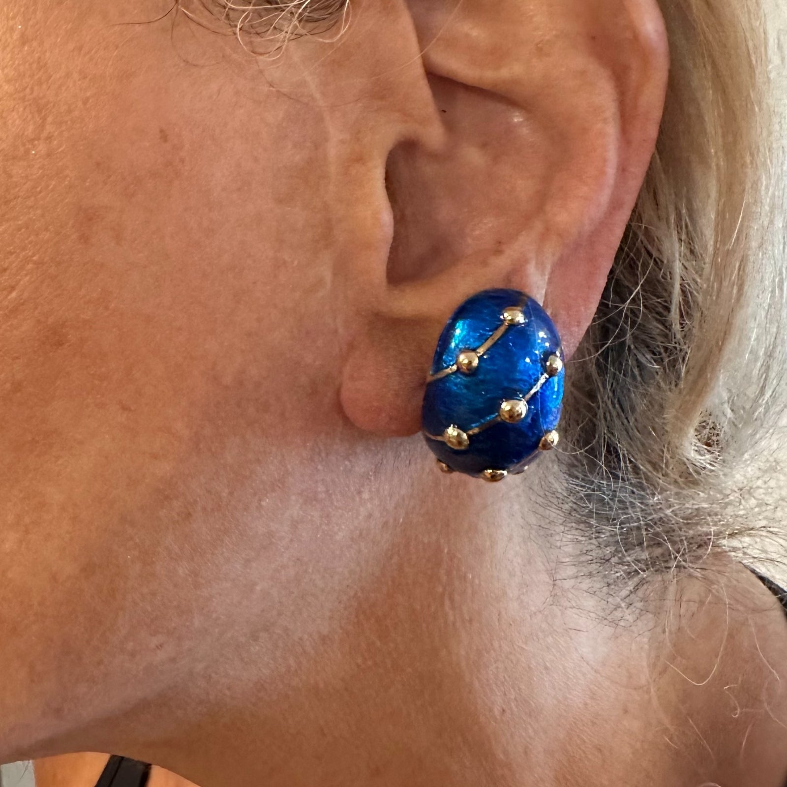 Rare Tiffany & Co Schlumberger 18k Yellow Gold Large Blue Enamel Banana Earrings | Fortrove