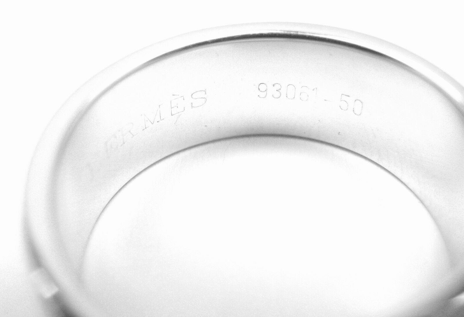 Authentic! Hermes 18k White Gold Diamond "H" Lock Band Ring Size 5 | Fortrove