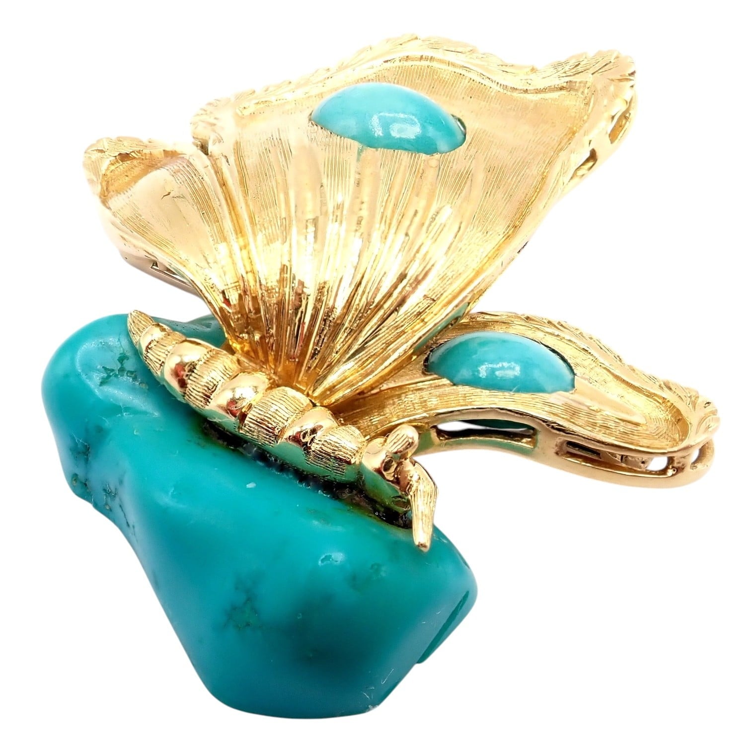 Vintage Tiffany & Co. 18k Yellow Gold Turquoise Butterfly On A Rock Pin Brooch | Fortrove