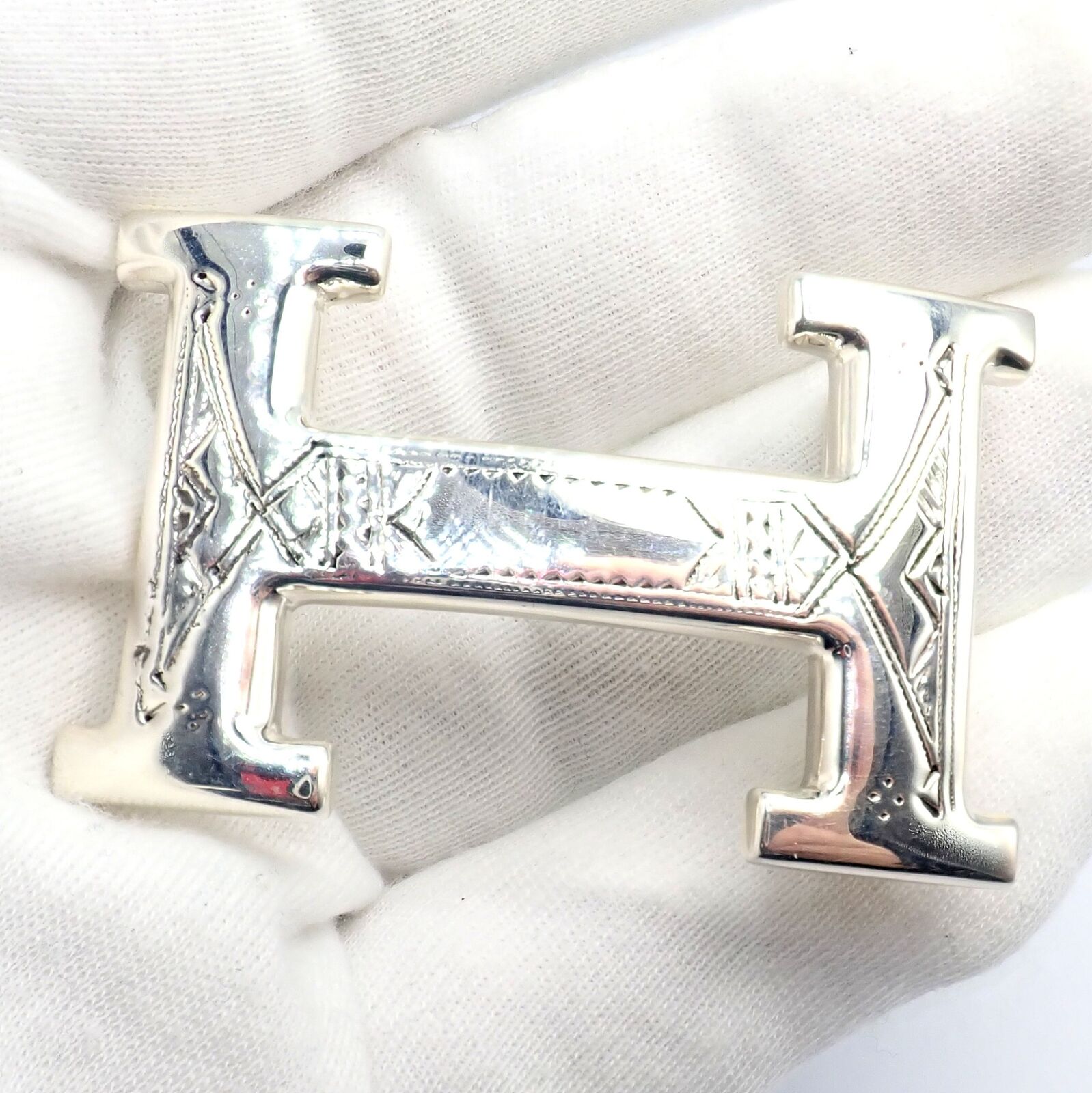 Hermes Clothing, Shoes & Accessories:Women:Women's Accessories:Belt Buckles Rare! Hermes Silver Signature Classic Large H Belt Buckle 32m