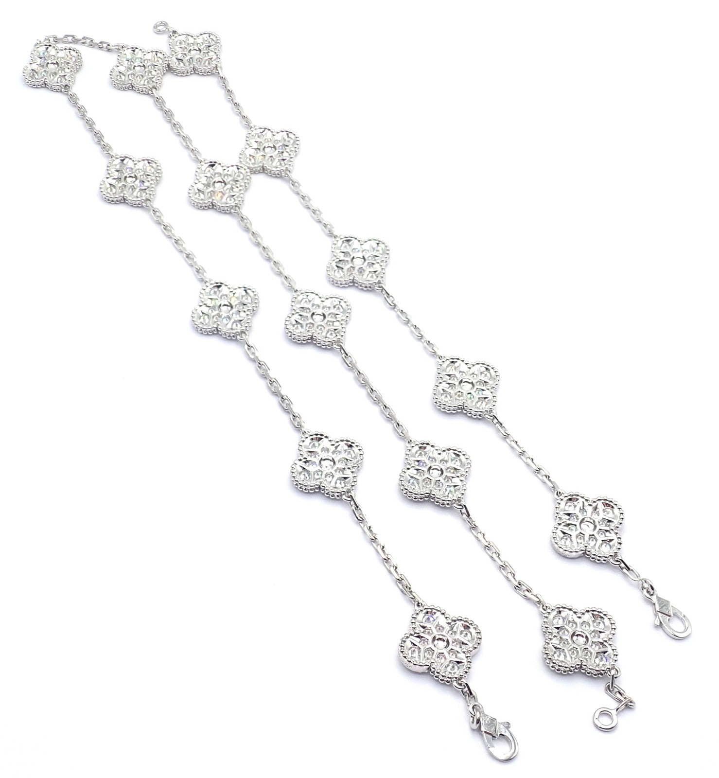 Van Cleef & Arpels 18k Gold Vintage Alhambra Diamond Necklace Bracelet Set Cert. | Fortrove