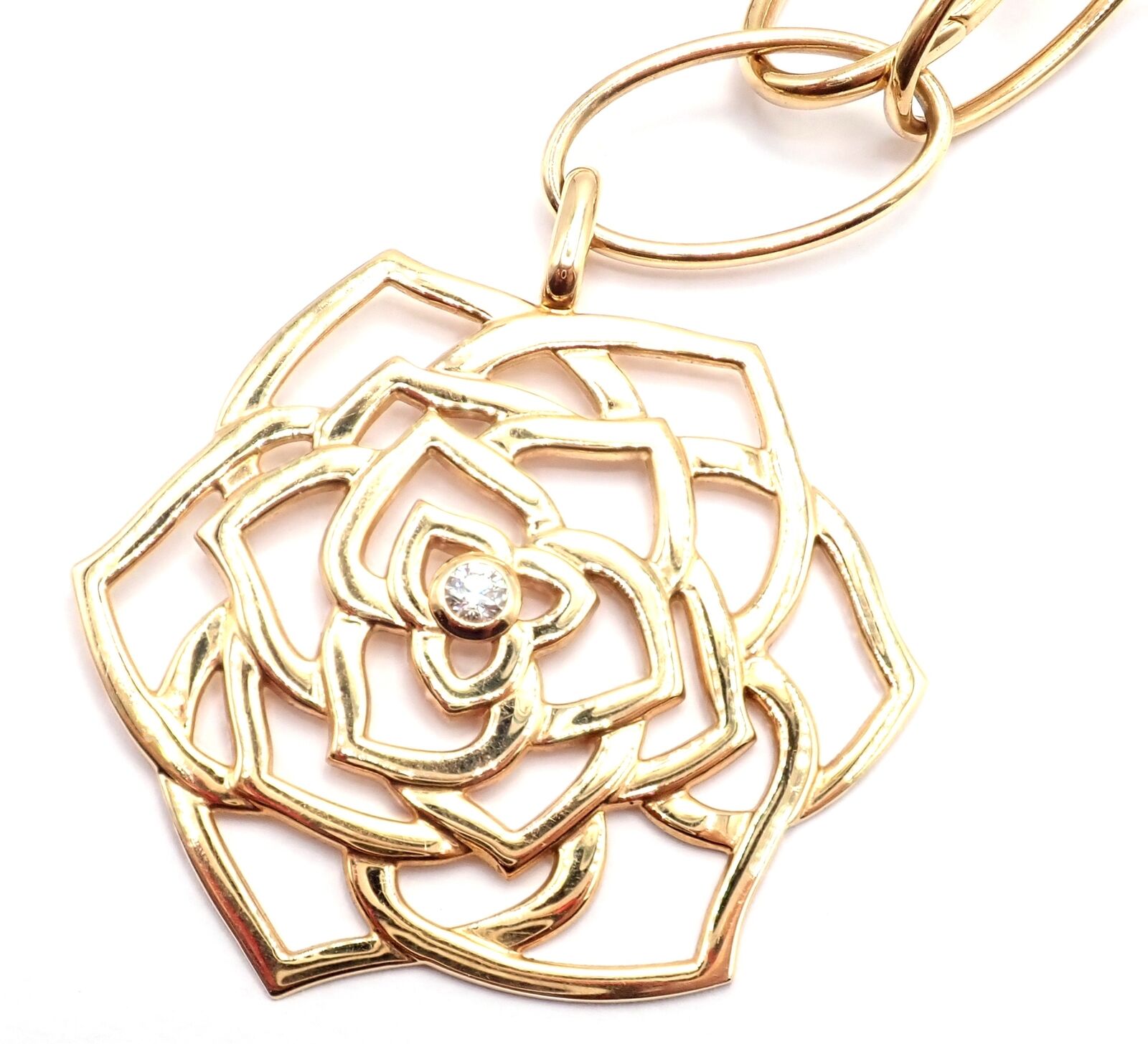 Authentic! Piaget 18k Rose Gold Diamond Large Flower Pendant Link Necklace Cert. | Fortrove