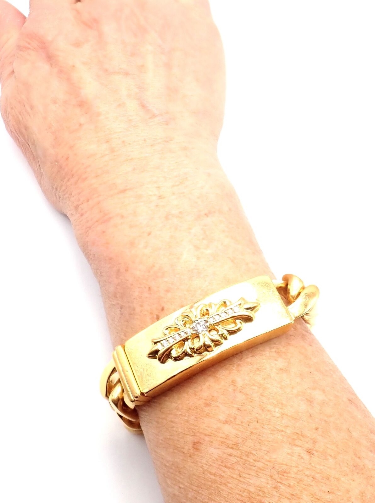 Vintage! Authentic Chrome Hearts 22k Yellow Gold Diamond Heavy Link ID Bracelet | Fortrove