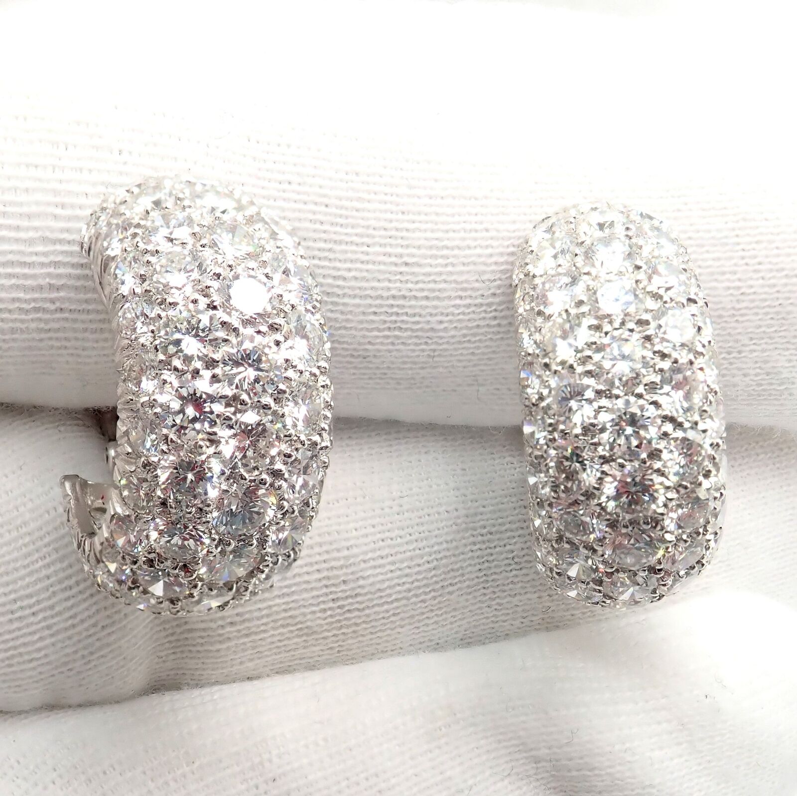 Authentic! David Webb Platinum 18k White Gold 10ct Diamond Hoop Earrings | Fortrove