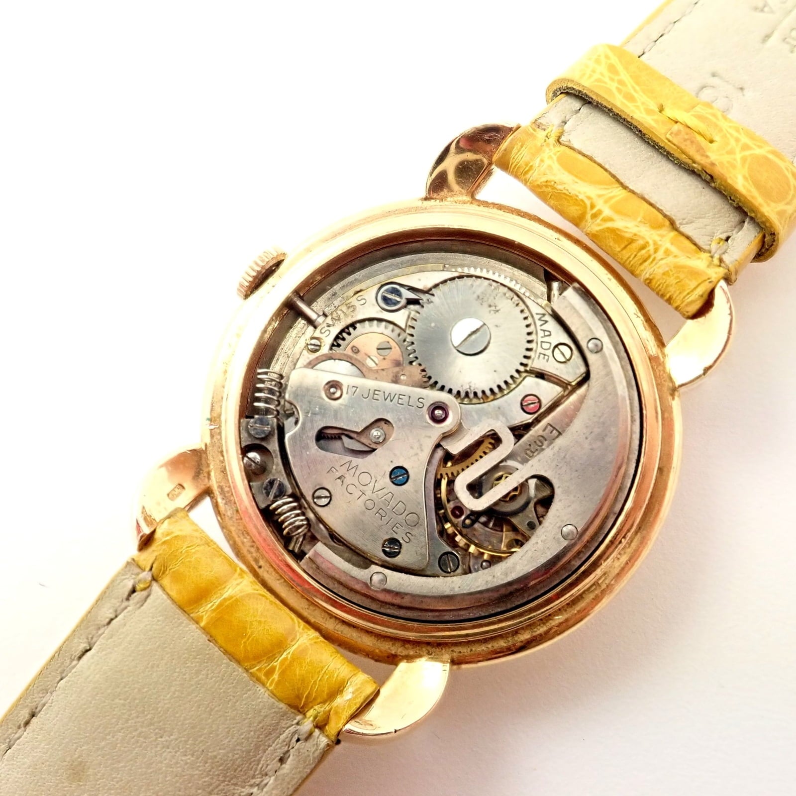 Movado Jewelry & Watches:Watches, Parts & Accessories:Watches:Wristwatches Movado 18k Yellow Gold Automatic Bumper Yellow Alligator Band Watch R8405