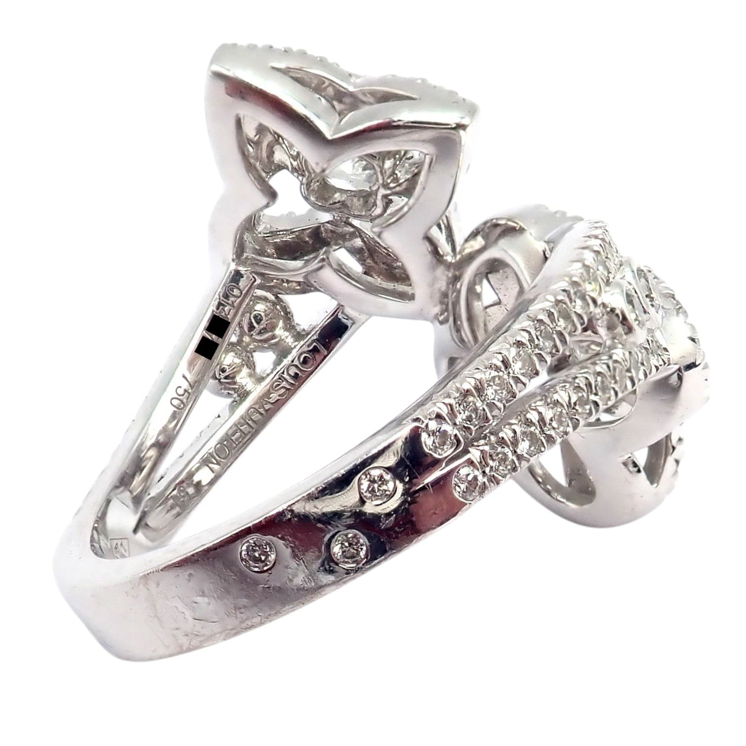 Authentic Louis Vuitton LV 18k White Gold Signature Diamond Fusion Blossom Ring | Fortrove
