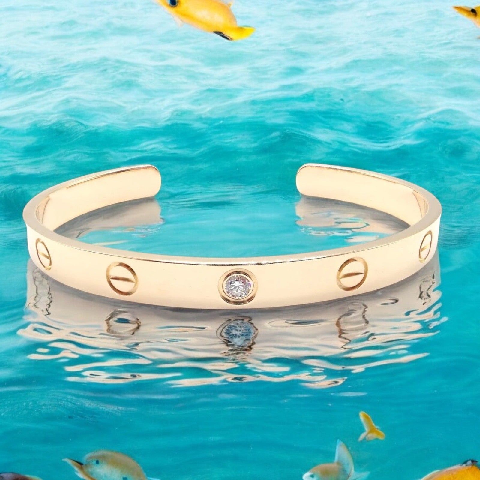 Authentic! Cartier 18k Yellow Gold Diamond Love Cuff Open Bracelet