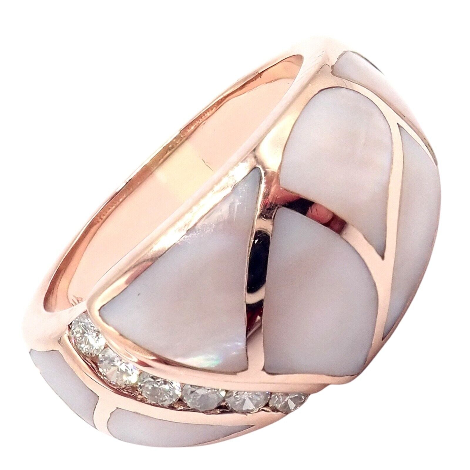 Vintage Estate 14k Rose Gold Diamond Mother of Pearl Ring sz 7.5 | Fortrove