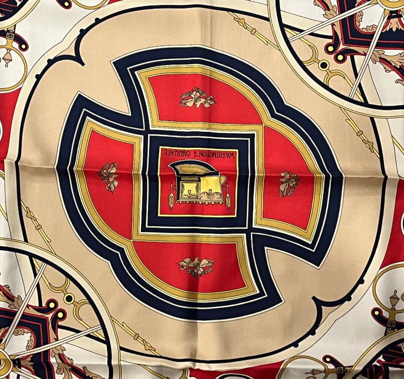 Hermes Clothing, Shoes & Accessories:Women:Women's Accessories:Scarves & Wraps Authentic RARE! Hermes Washington's Carriage Vintage 90cm Silk Scarf