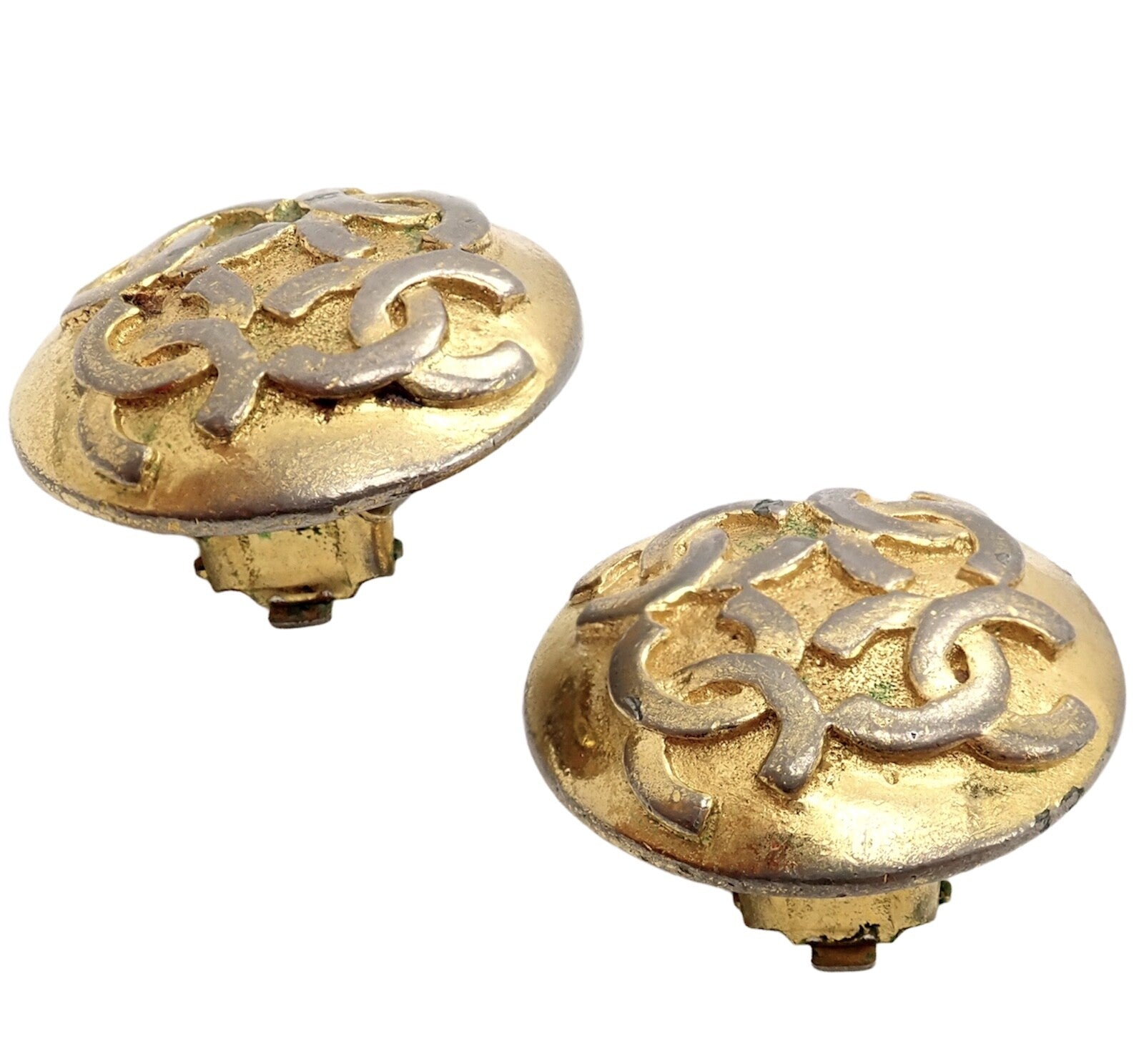 Rare! Vintage Chanel Paris France CC Logos Button Earrings Early 1980's | Fortrove