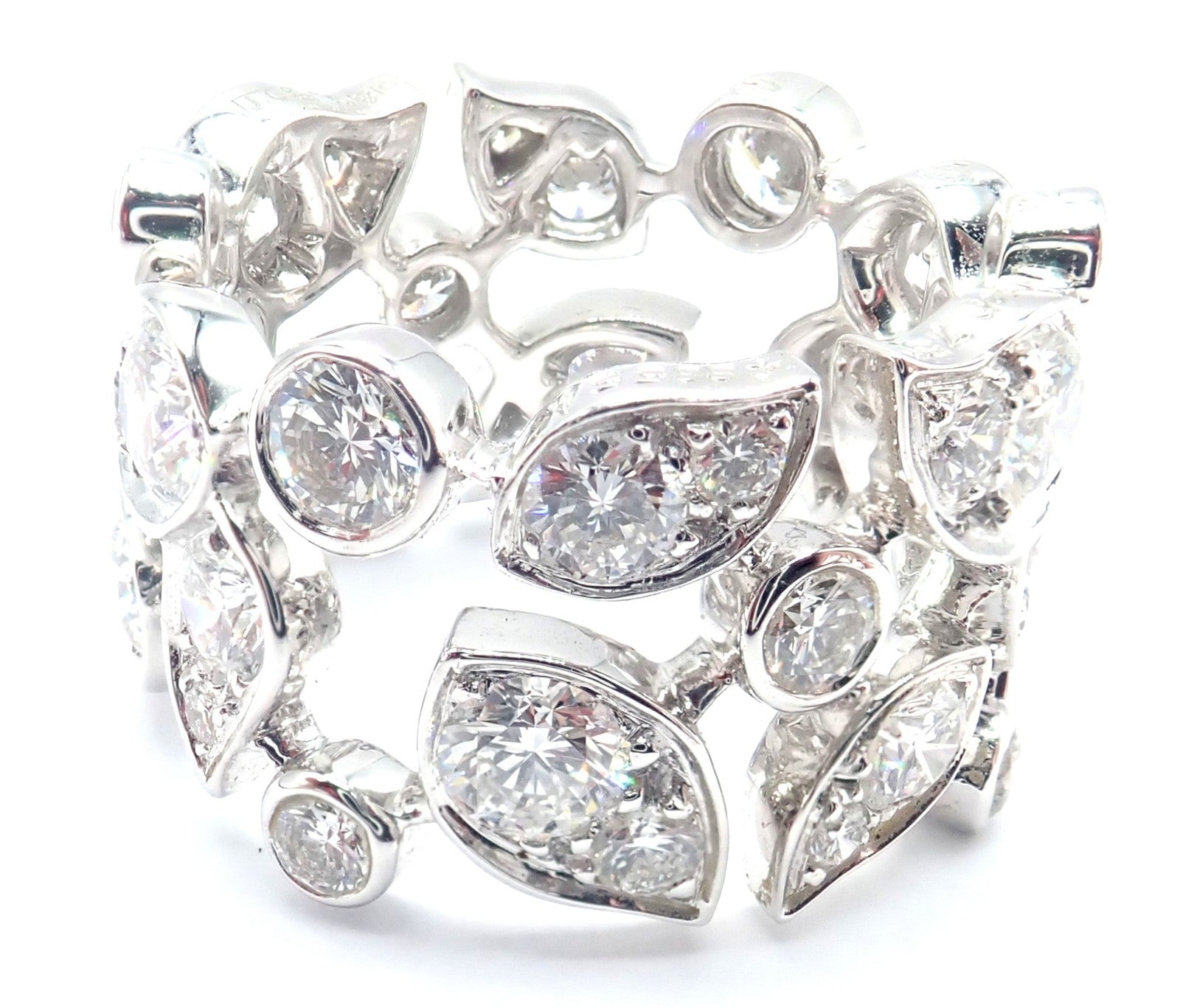Authentic! Cartier 18k White Gold Diamond Leaf Wide Band Ring Size 53 | Fortrove
