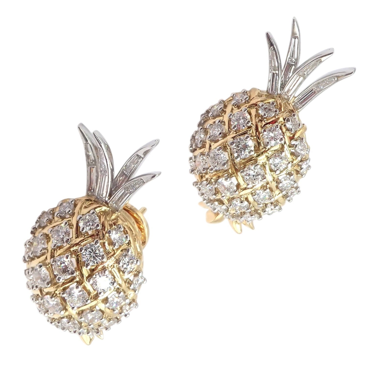 Authentic! Verdura 18k Yellow Gold Platinum Diamond Pineapple Earrings | Fortrove