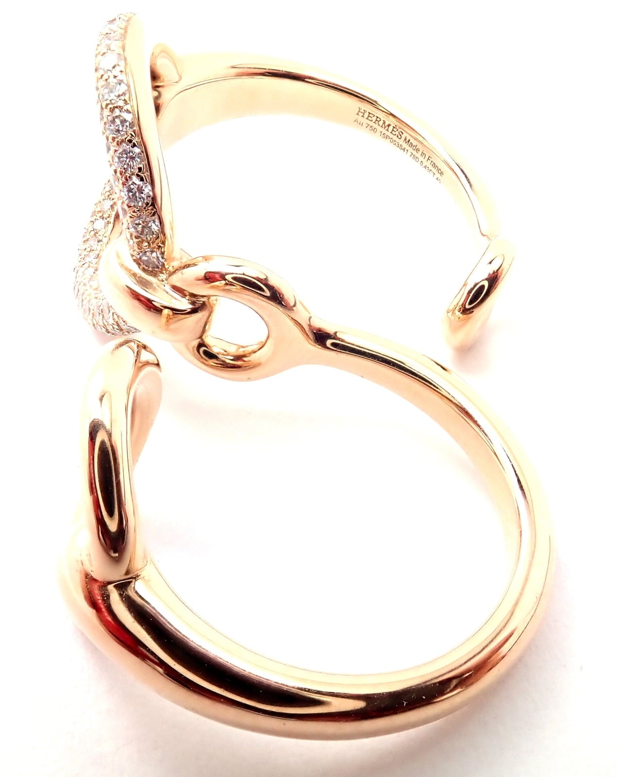 Hermes Jewelry & Watches:Fine Jewelry:Rings Authentic! Hermes 18k Rose Gold Diamond Filet d'Or Large Model Double Band Ring