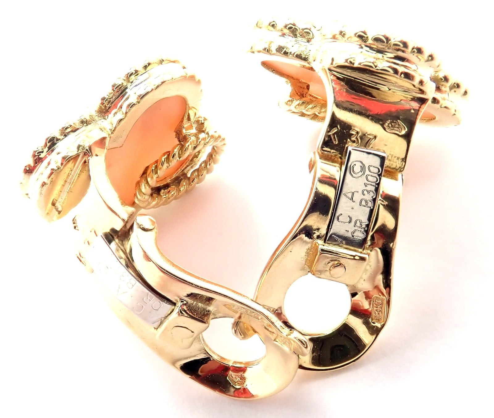 Van Cleef & Arpels Vintage Alhambra 18k Yellow Gold Coral Earrings Paper | Fortrove