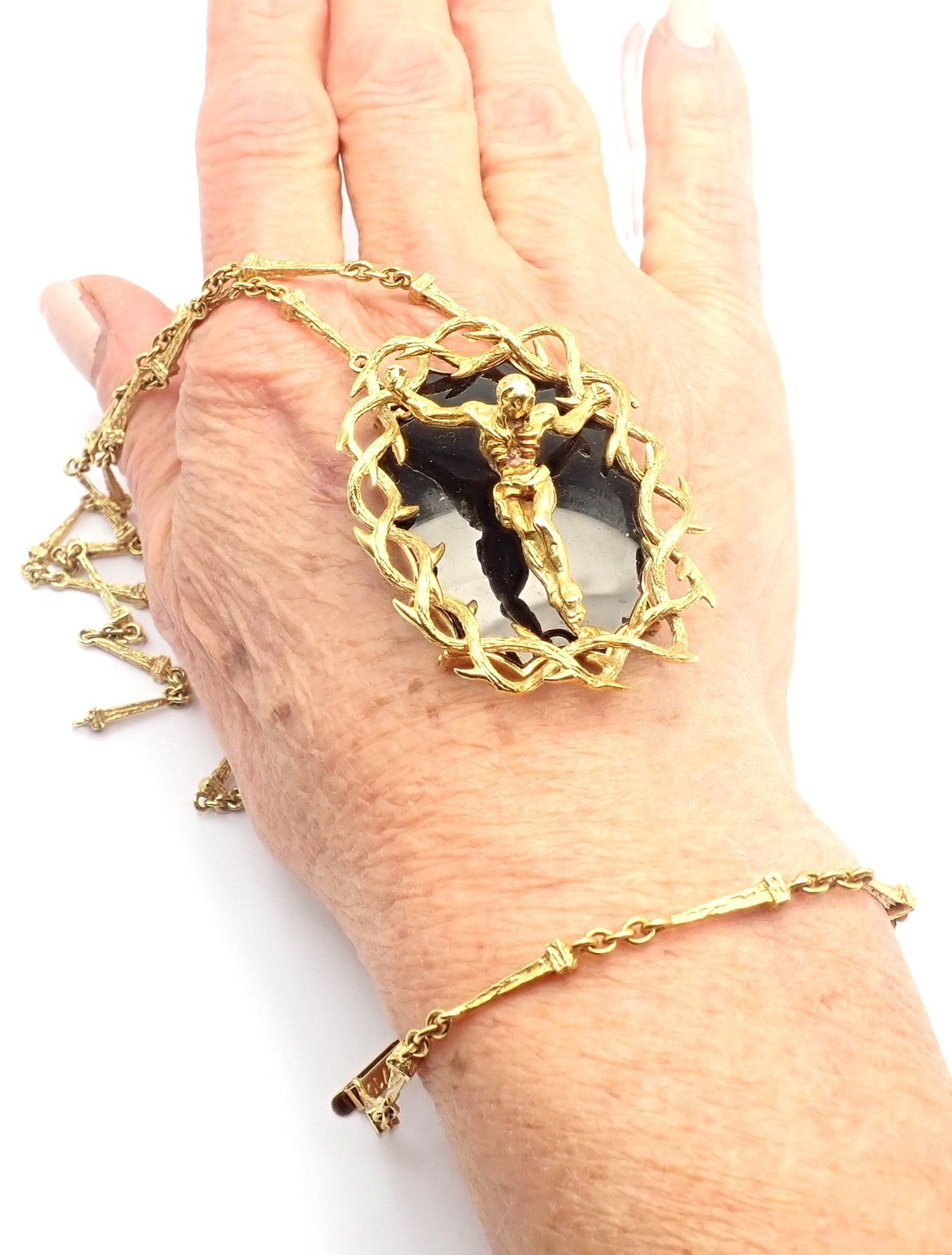 Salvador Dali 18k Gold Black Onyx Christ Saint John Cross Bracelet Necklace Cert | Fortrove