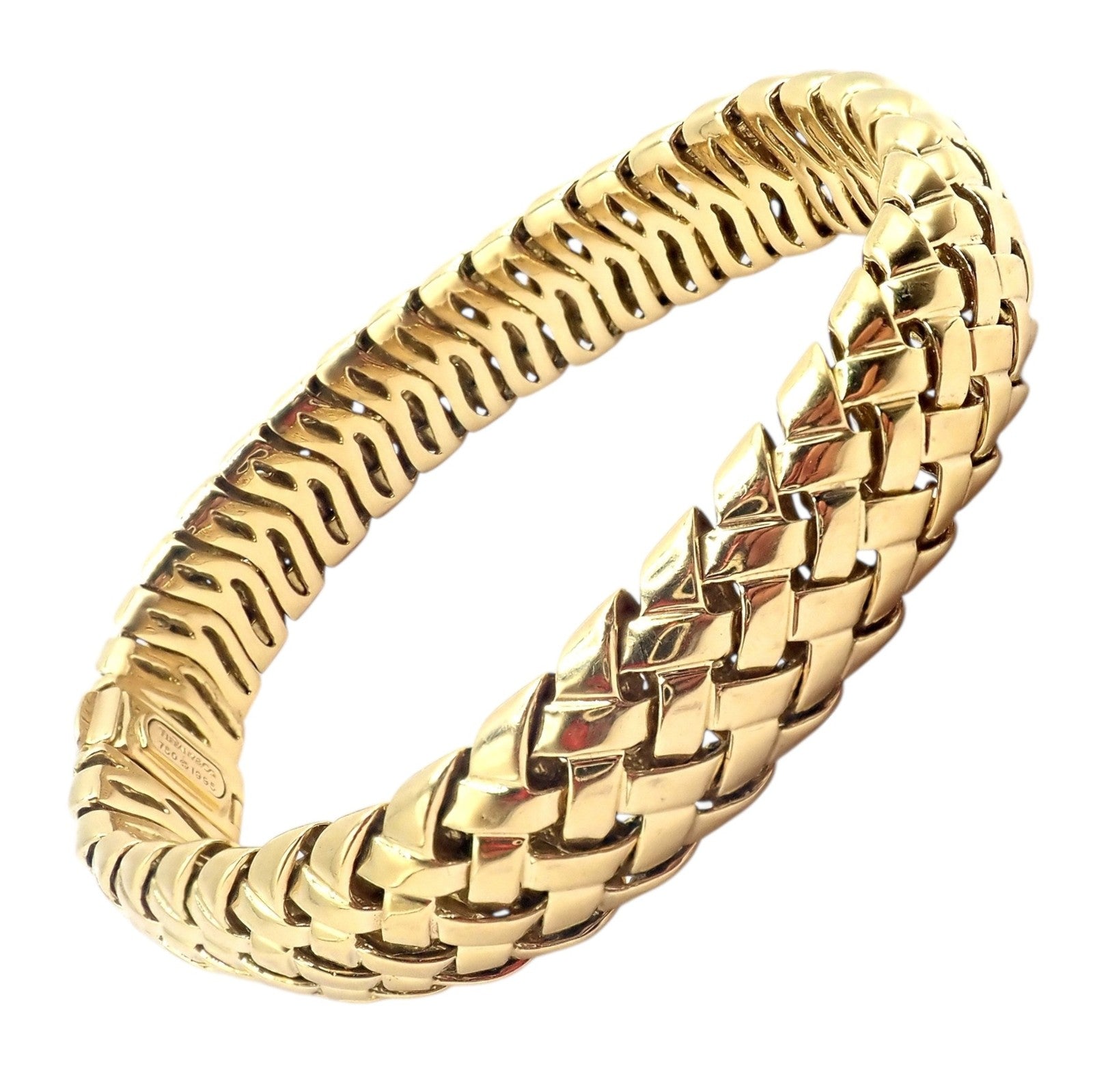 Authentic! Tiffany & Co Vannerie 18k Yellow Gold Basket Weave