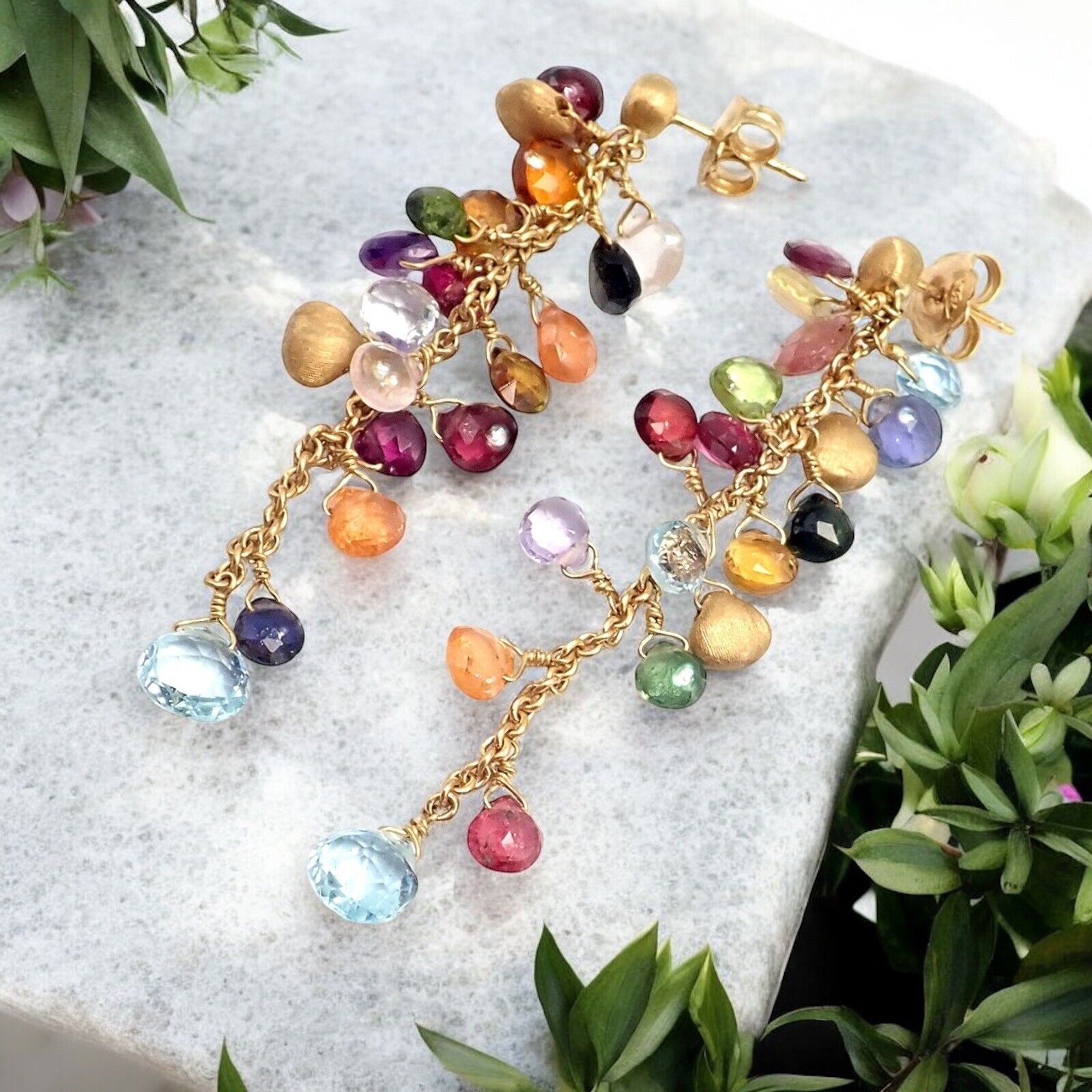 Marco Bicego Jewelry & Watches:Fine Jewelry:Earrings Authentic! Marco Bicego 18k Yellow Gold Paradise Multicolor Gems Earrings