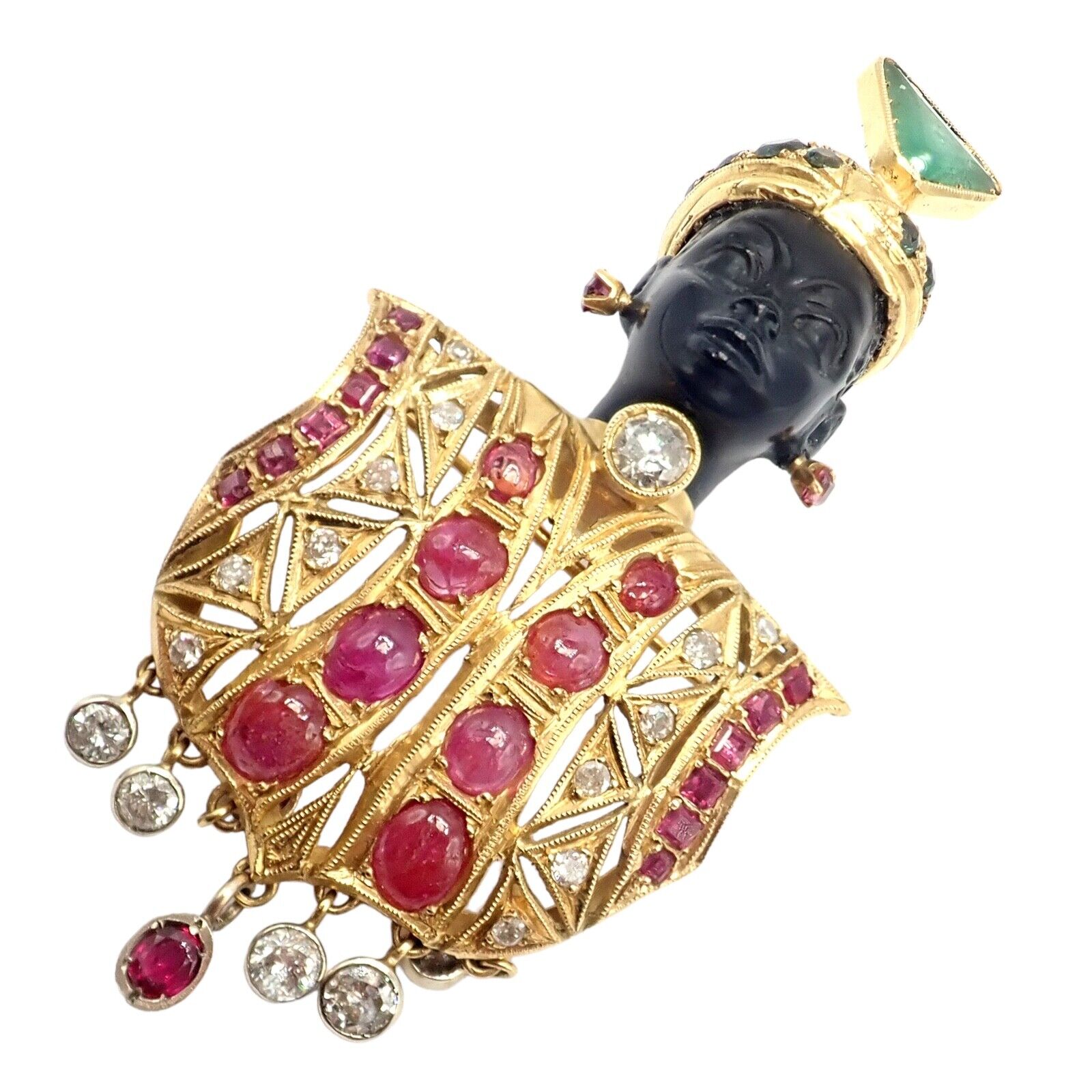 Rare! Ethel Merman Estate 18k Yellow Gold Large Blackamoor Diamond Ruby  Brooch