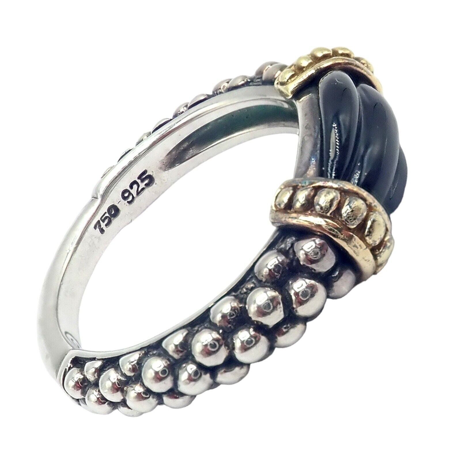 Lagos Jewelry & Watches:Fine Jewelry:Rings Authentic! Lagos Caviar Silver + 18k Yellow Gold Onyx Ring sz 5.5