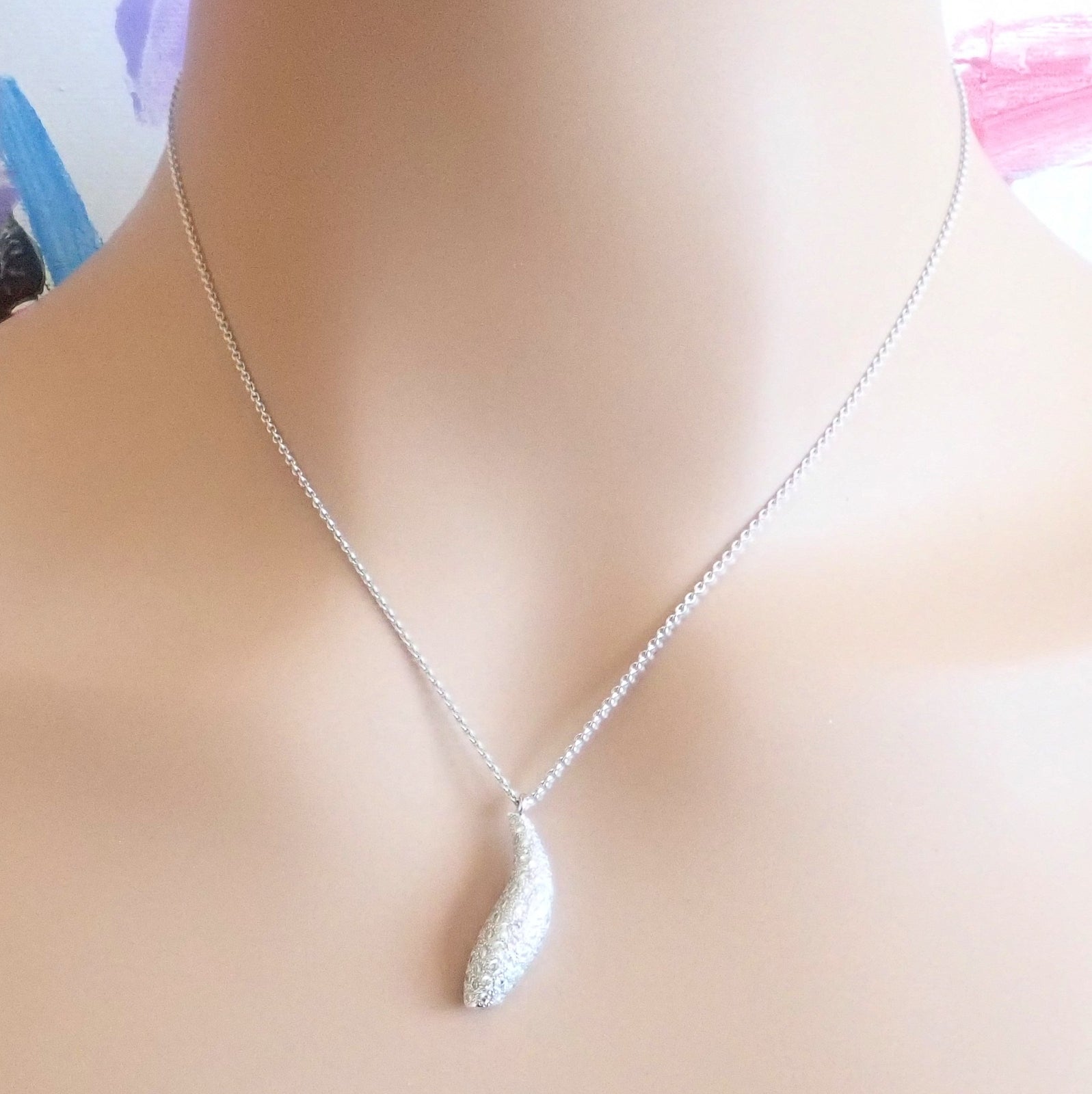 Authentic! Tiffany & Co 18k White Gold Frank Gehry Diamond Fish Necklace | Fortrove