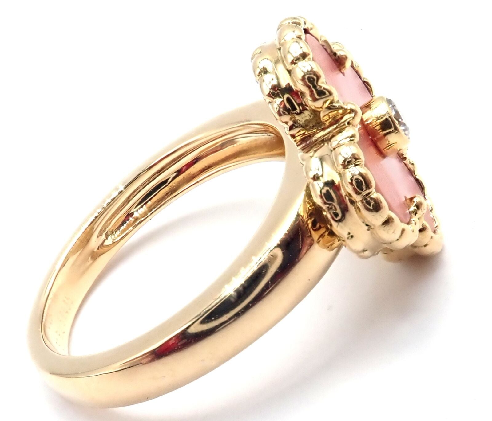 Authentic! Van Cleef & Arpels Alhambra 18k Yellow Gold Coral Diamond Ring Paper | Fortrove