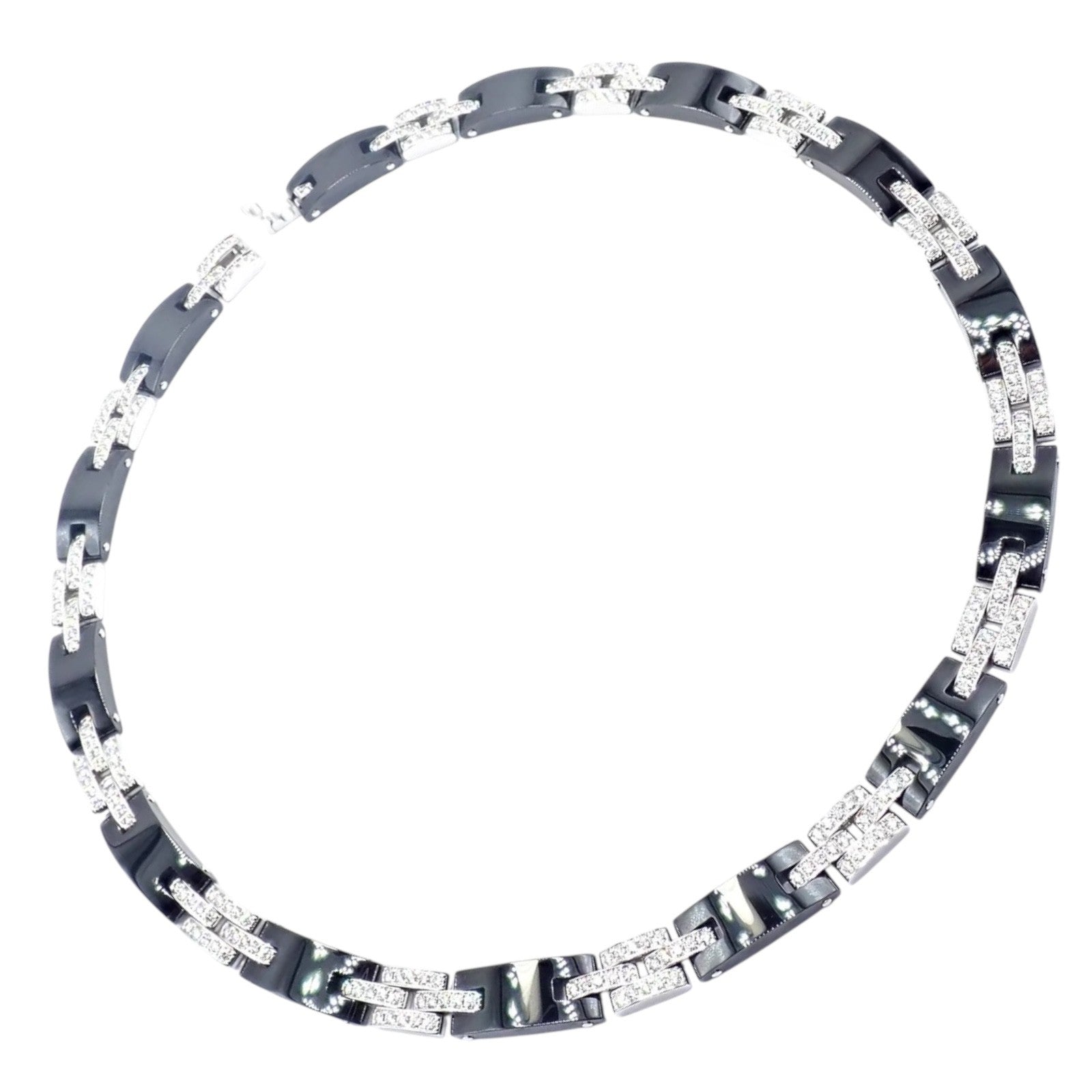 Authentic! Cartier Maillon Panthere 18K White Gold Diamond Ceramic Link Necklace | Fortrove