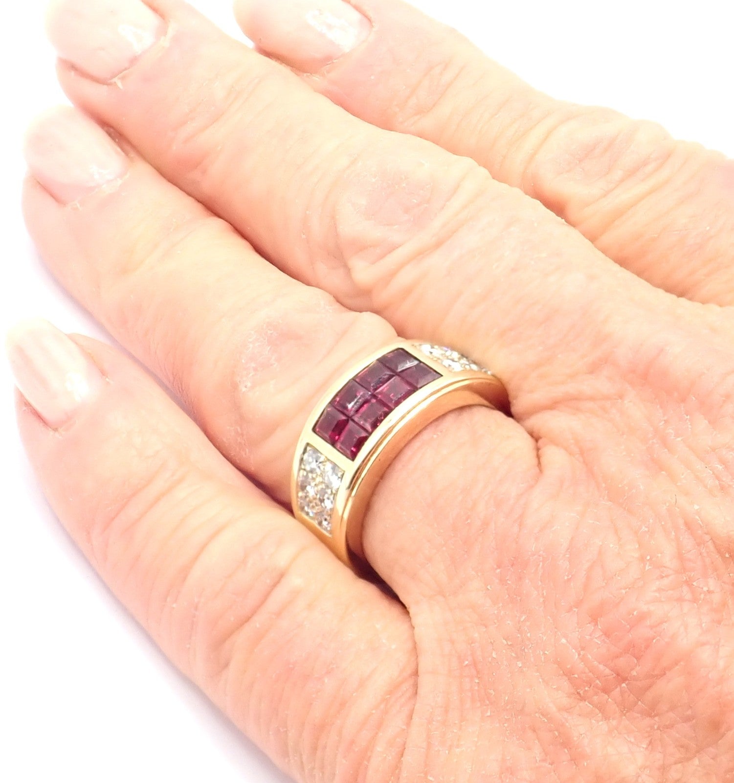 Authentic Cartier Diabolo 18k Yellow Gold Diamond Invisible Ruby Band Ring | Fortrove