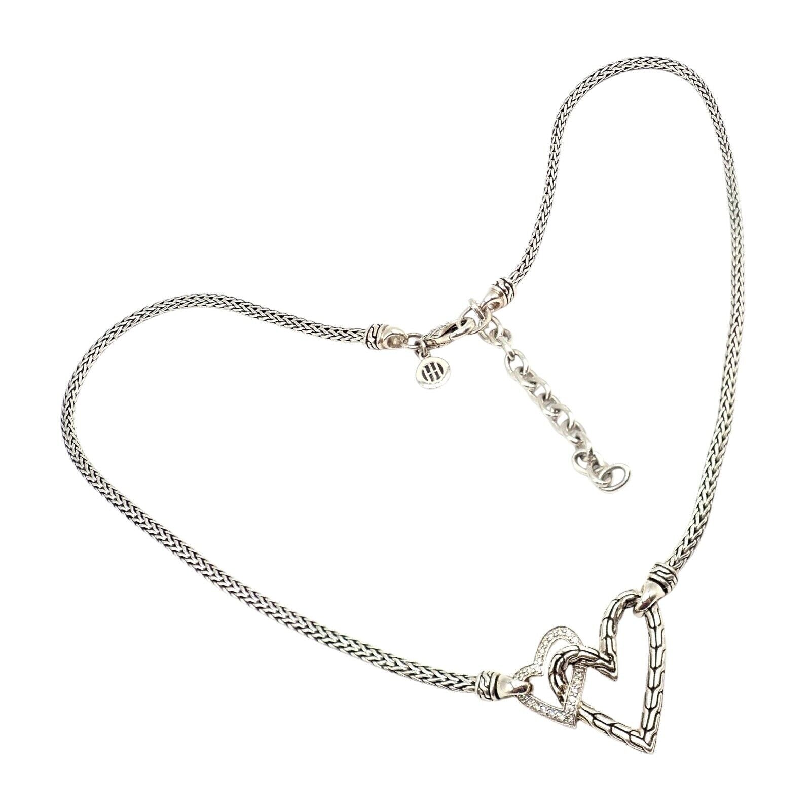 Authentic! John Hardy JH Silver Diamond Double Heart Manah Necklace | Fortrove