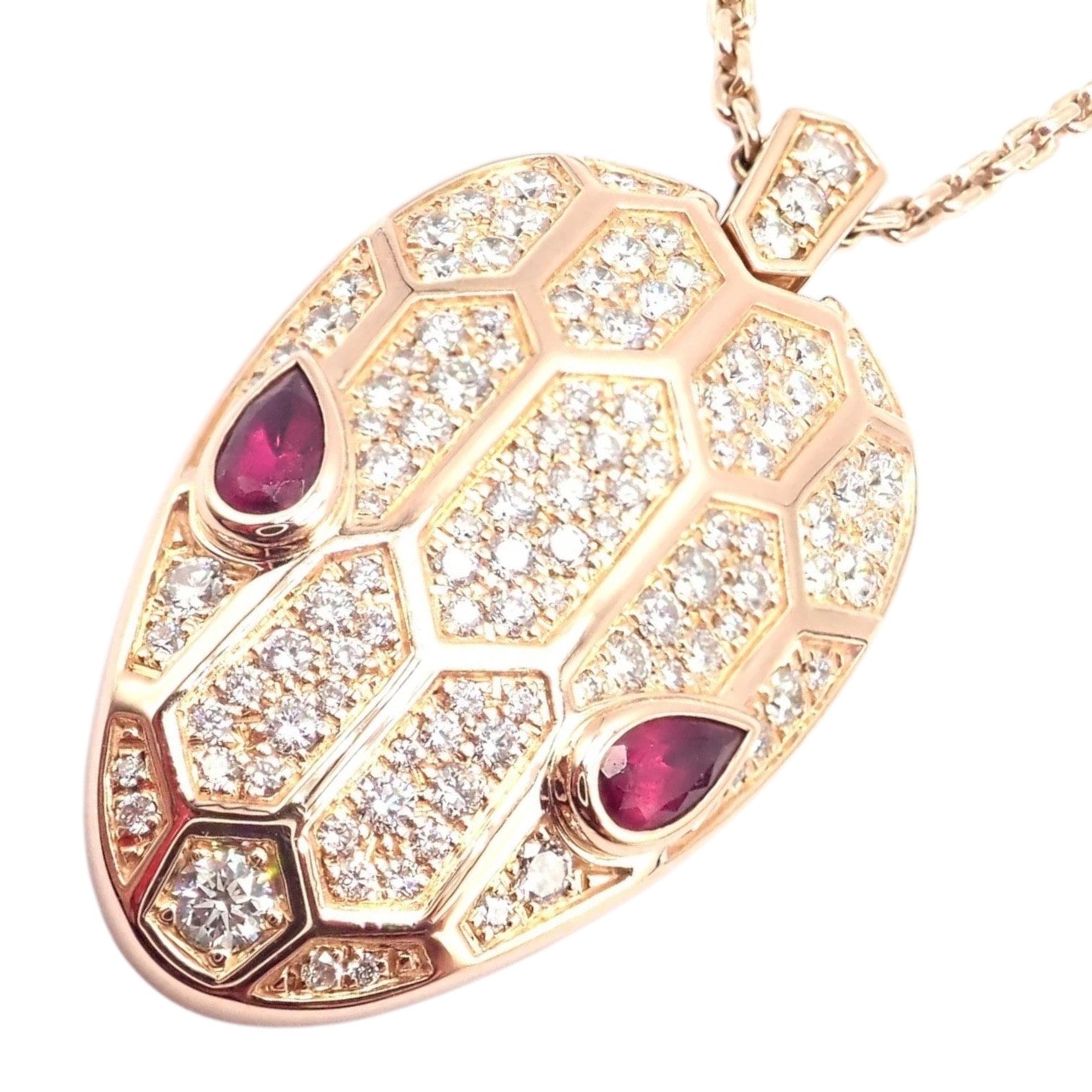 Authentic Bulgari Bvlgari Serpenti 18k Rose Gold Pave Diamond Rubellite Necklace | Fortrove