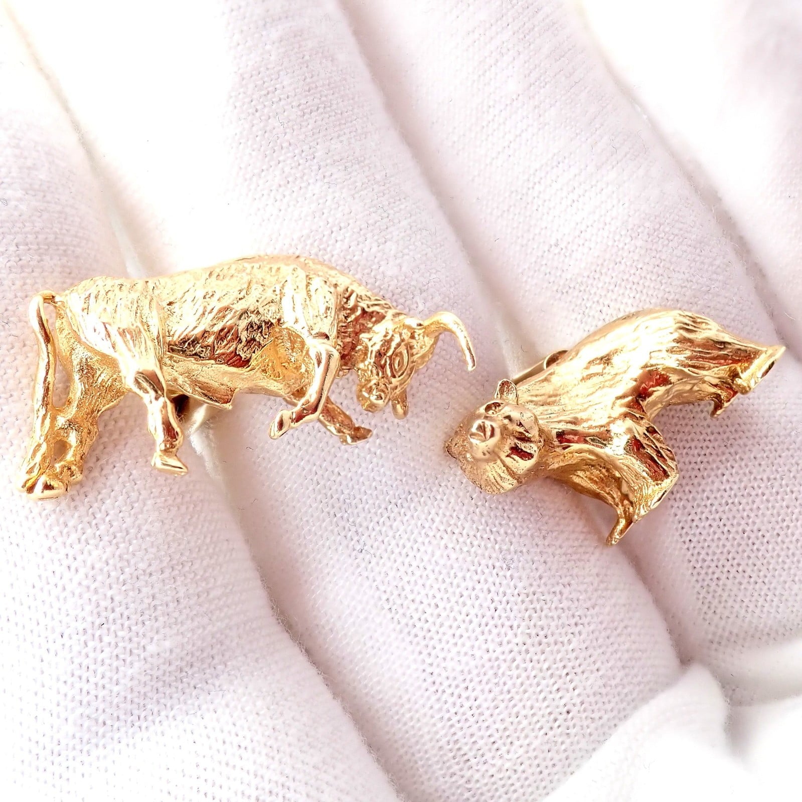 Tiffany & Co. Jewelry & Watches:Men's Jewelry:Cufflinks Rare! Vintage Tiffany & Co. 14k Yellow Gold Stock Market Bull Bear Cufflinks