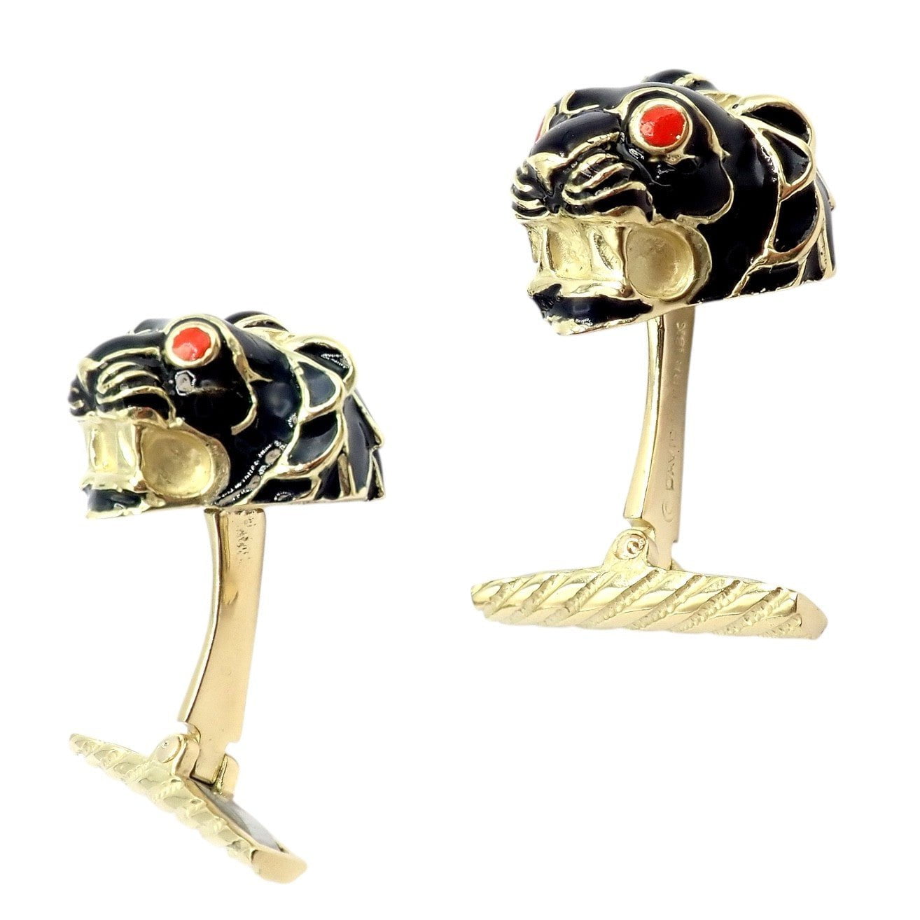 Vintage! David Webb 18k Yellow Gold Black Enamel Lion Cufflinks | Fortrove