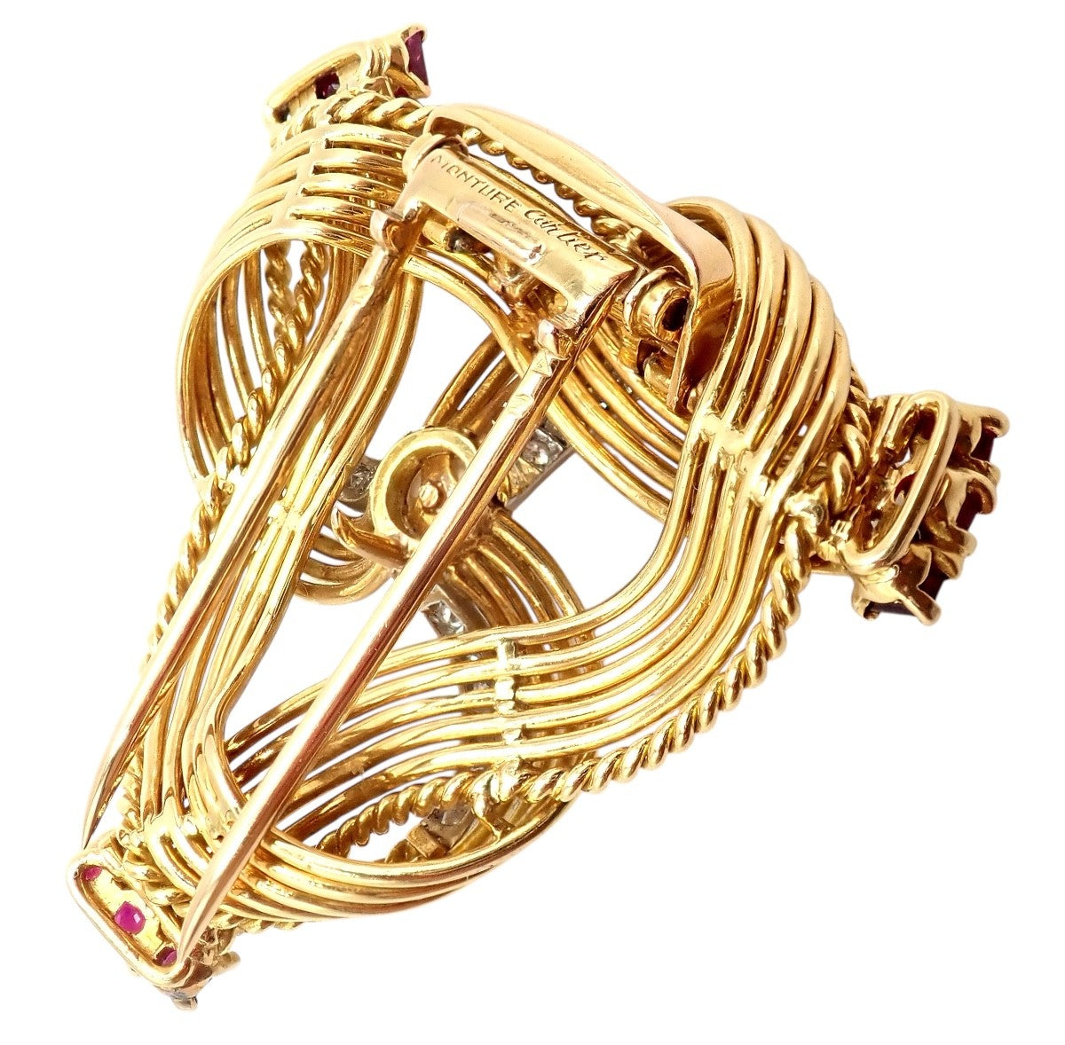 Vintage Cartier 18k Yellow Gold Diamond Ruby Pearl Pin Brooch 1960s | Fortrove