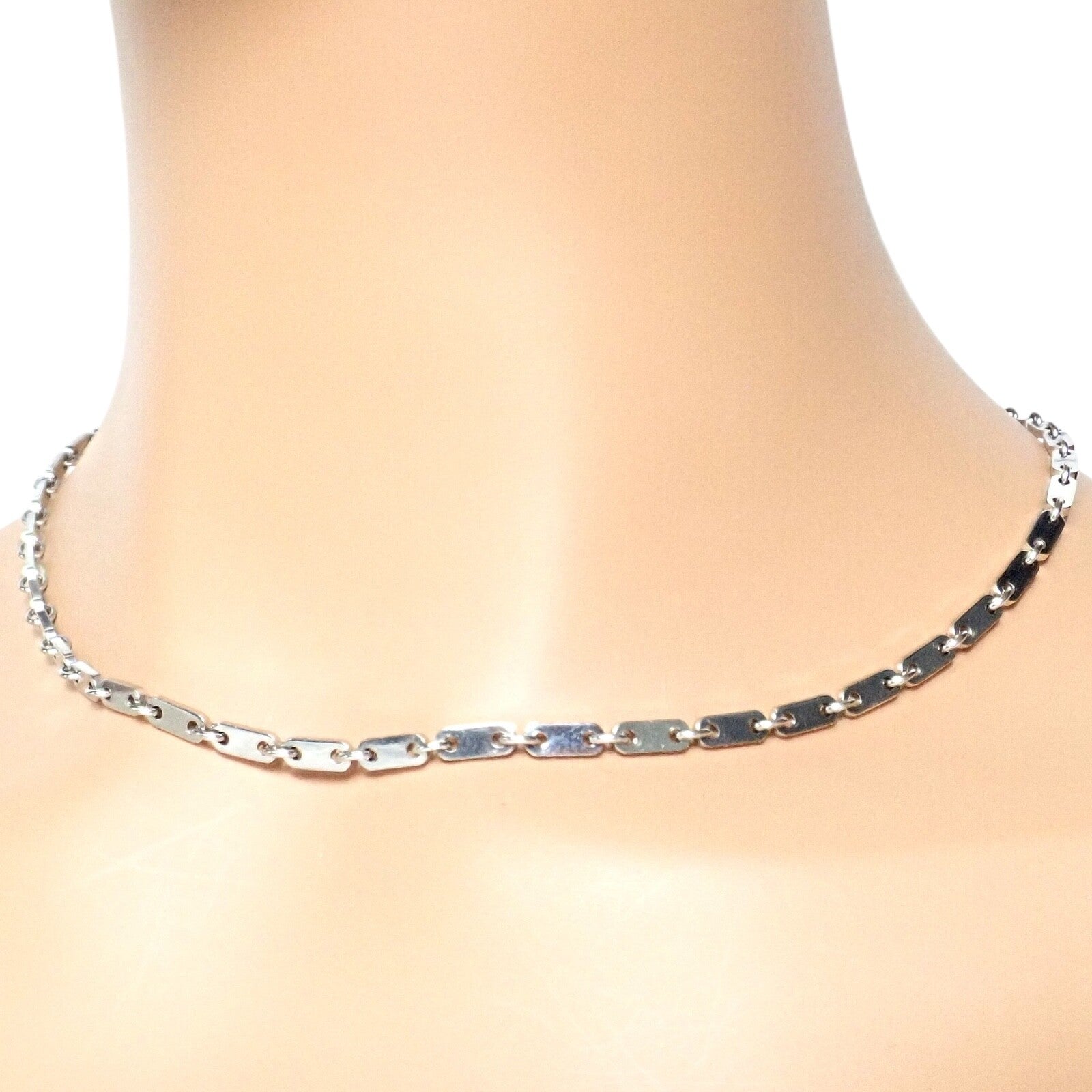 Authentic! Cartier 18k White Gold Flat Link Necklace 17.75" 1998 | Fortrove