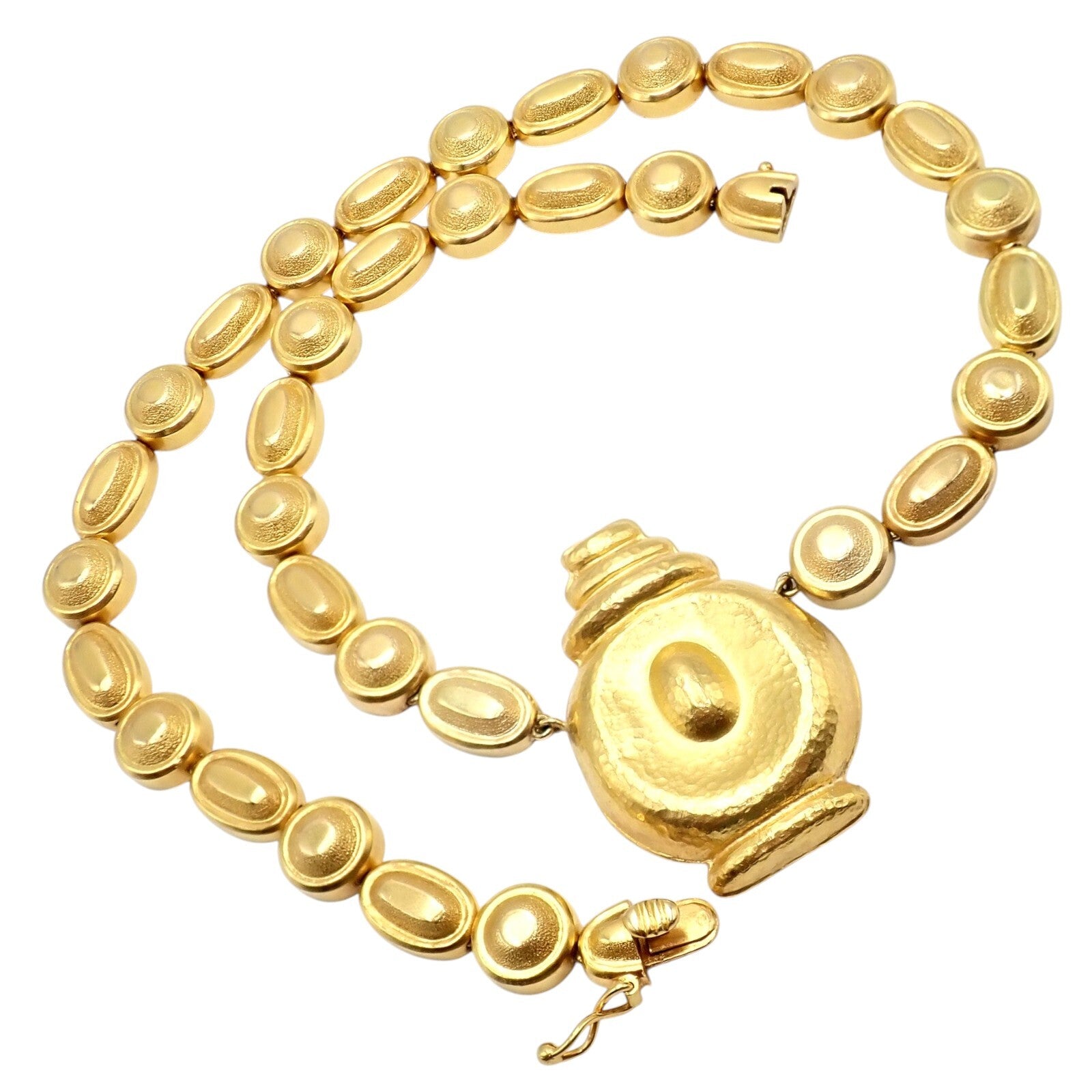 Vintage Estate Ilias Lalaounis 18k Yellow Gold Vase Hammered Necklace | Fortrove
