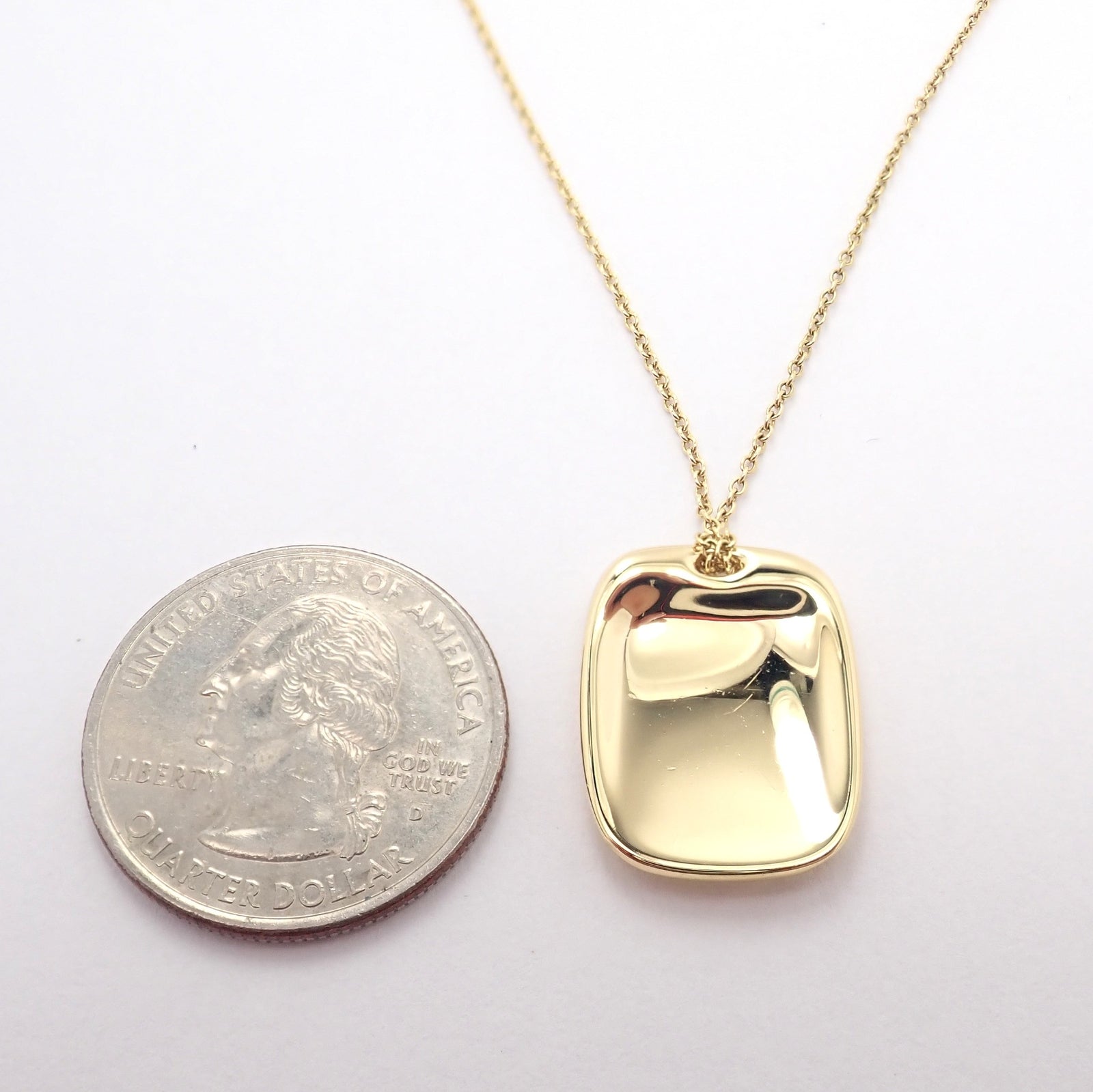 Tiffany & Co 18k Yellow Gold Rectangle Concave Disc ID Necklace | Fortrove