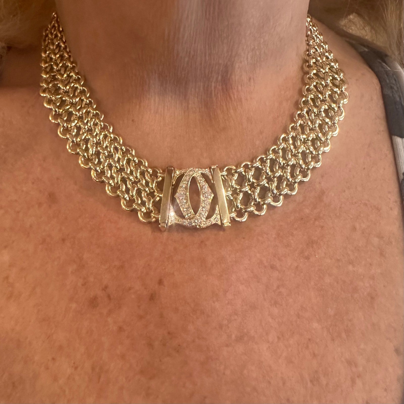 Authentic! Cartier Penelope 18k Yellow Gold Diamond Double C Three Row Necklace | Fortrove