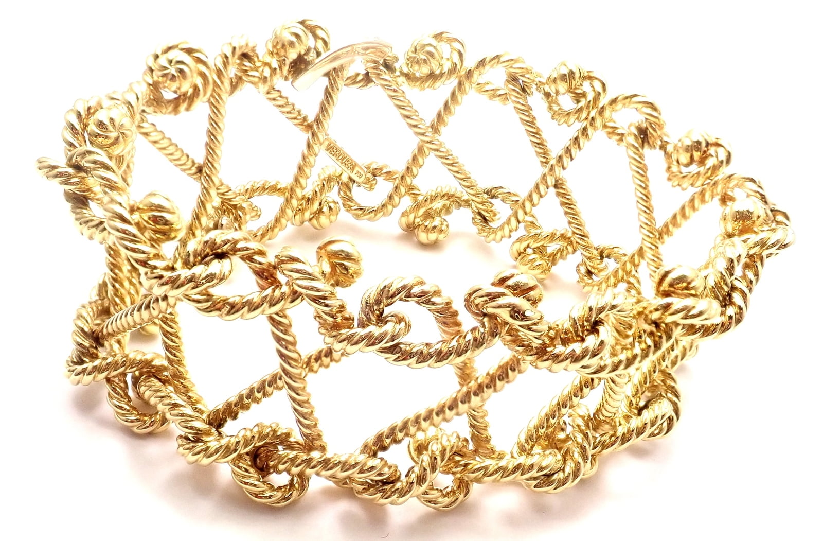 Verdura Jewelry & Watches:Fine Jewelry:Bracelets & Charms Rare! Authentic Verdura 18k Yellow Gold Twisted Rope Openwork Wide Link Bracelet