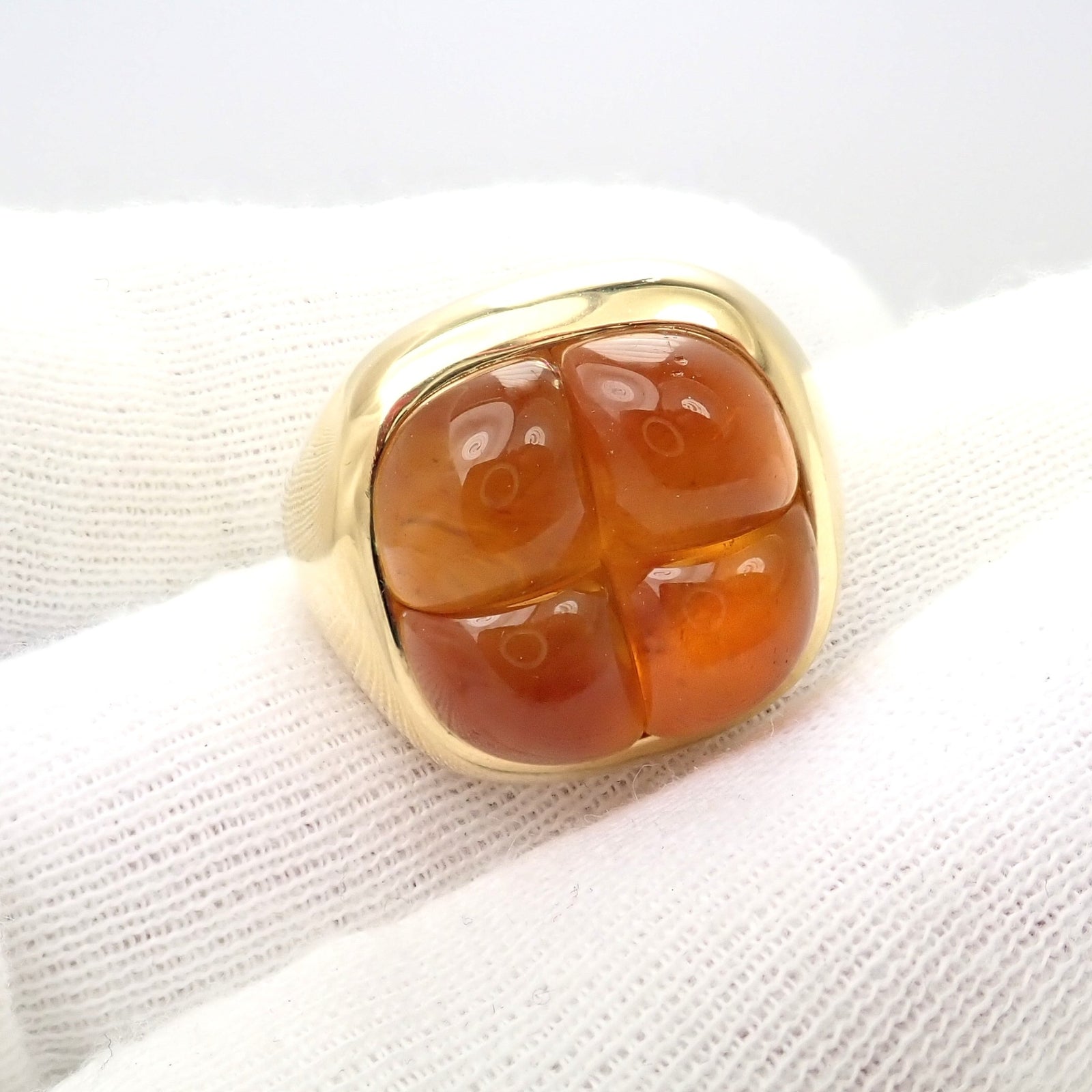 Rare! Authentic Pomellato 18k Yellow Gold Large 4 Citrine Ring Sz 6.5 | Fortrove