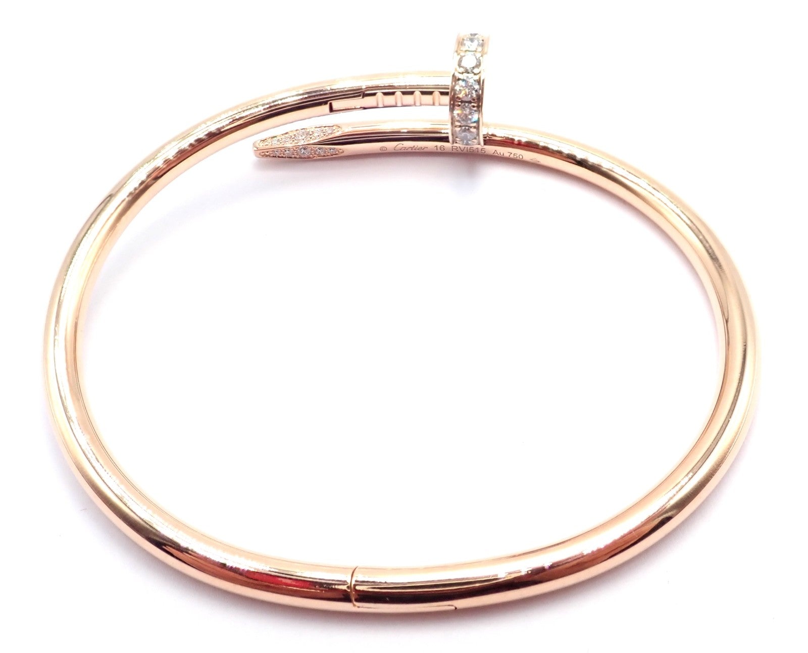 Cartier Juste un Clou Nail 18k Rose Gold Diamond Classic Bangle Bracelet Size 16 | Fortrove