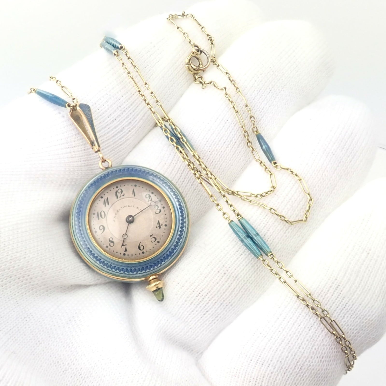 Tiffany & Co. Jewelry & Watches:Watches, Parts & Accessories:Watches:Other Watches Vintage JE Caldwell Longines 14k Yellow Gold Diamond Enamel 32" Pendant Watch