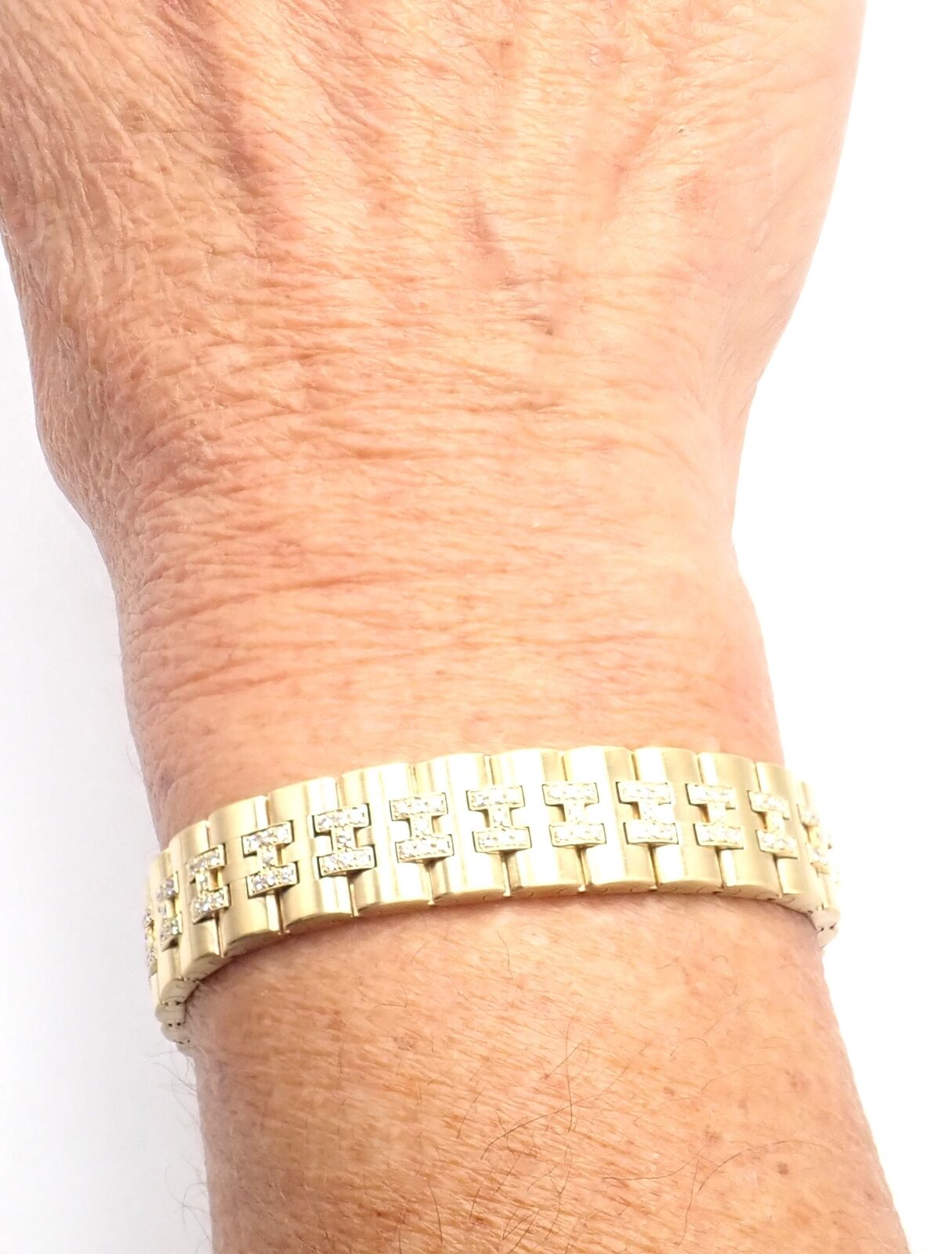 Authentic! Vintage Hermes Paris 18k Yellow Gold Diamond H Link Bracelet | Fortrove