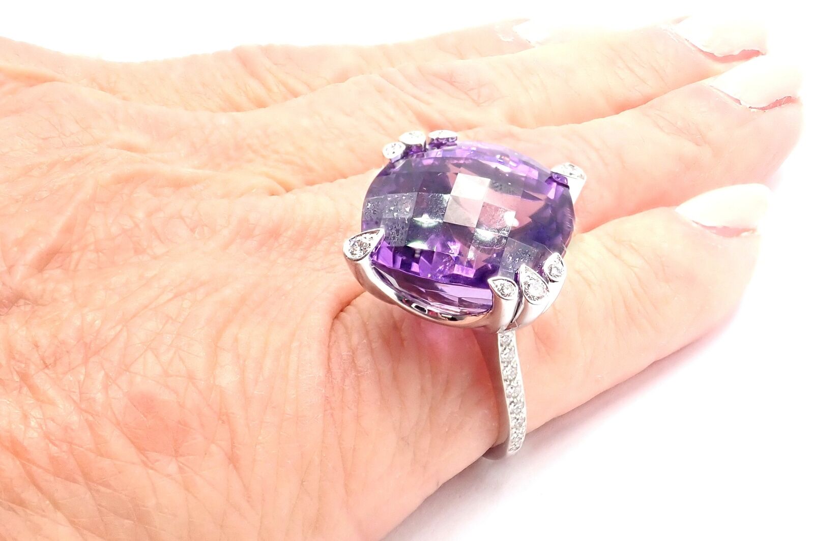 Authentic! Cartier Inde Mysterieuse 18k White Gold Diamond Amethyst Large Ring | Fortrove