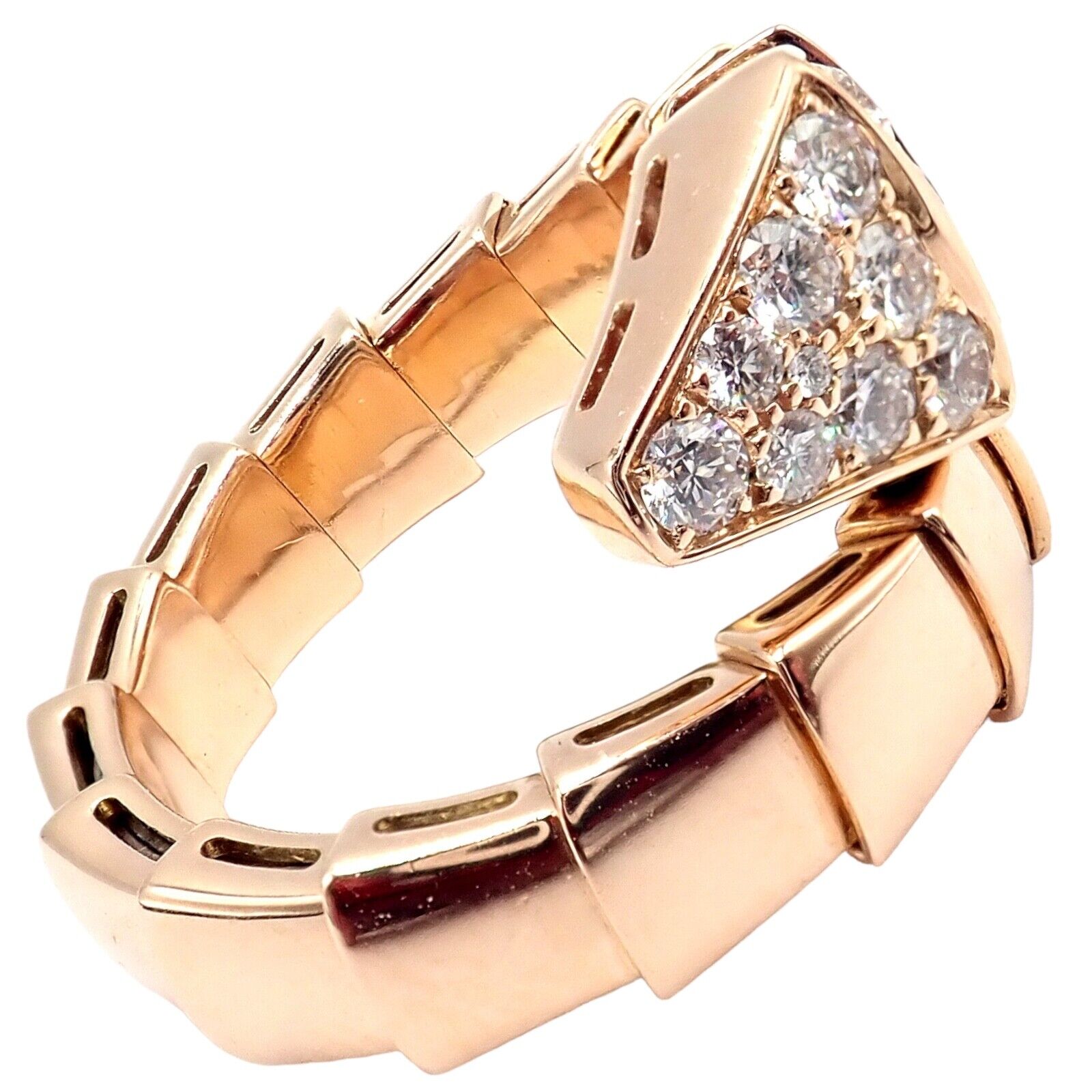 Authentic! Bulgari Bvlgari Serpenti Viper 18k Rose Gold Diamond Large Ring | Fortrove