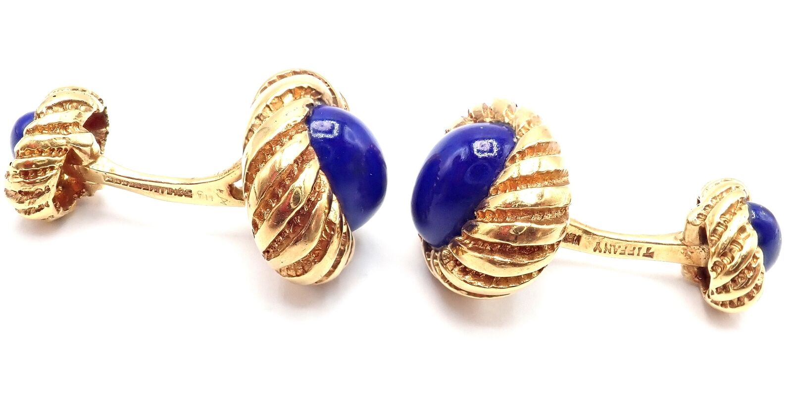 Authentic! Tiffany & Co Jean Schlumberger 18k Yellow Gold Lapis Lazuli Cufflinks | Fortrove