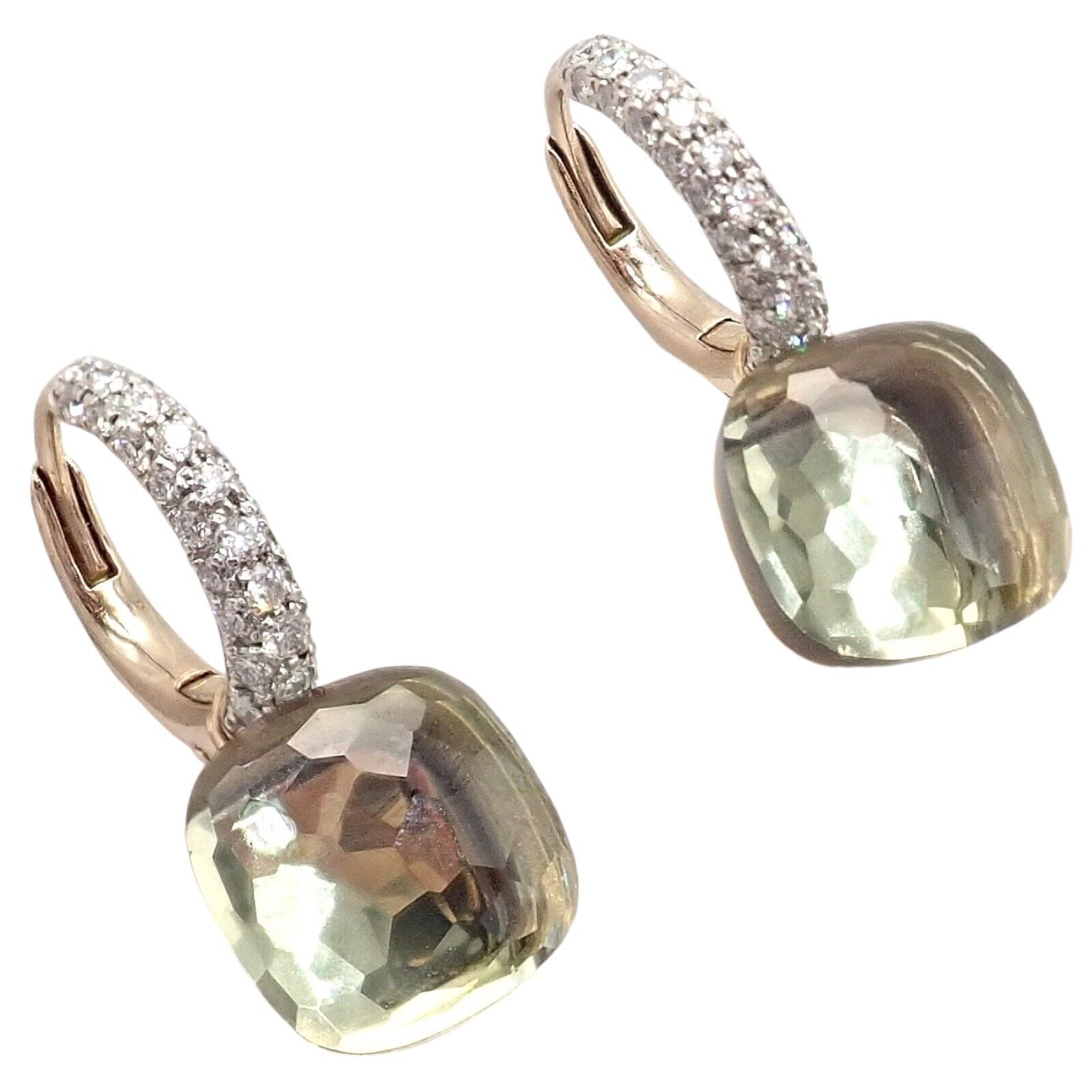 Authentic! Pomellato Nudo 18k Rose + White Gold Diamond Prasiolite Earrings | Fortrove