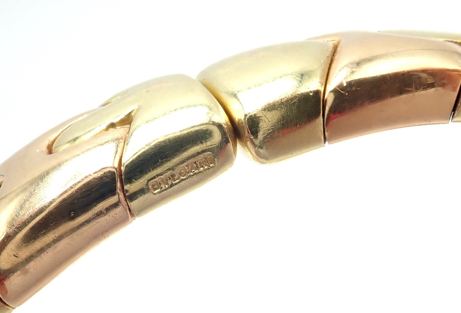 Authentic! Bulgari Bvlgari Alveare 18k Yellow & Rose Gold Bangle Cuff Bracelet | Fortrove